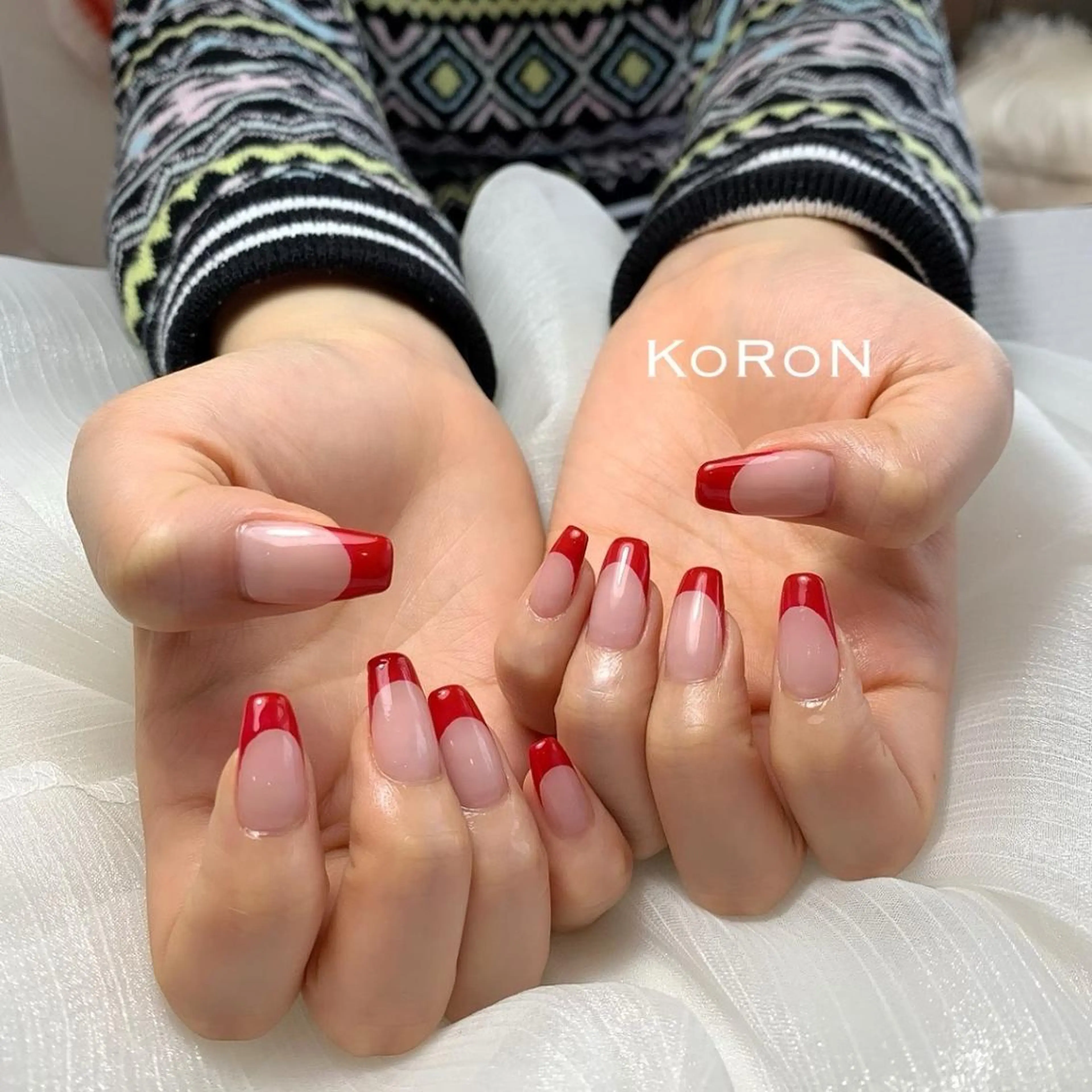 ネイル フレンチネイル 赤色 自宅サロン鎌倉 KORONのネイルデザイン