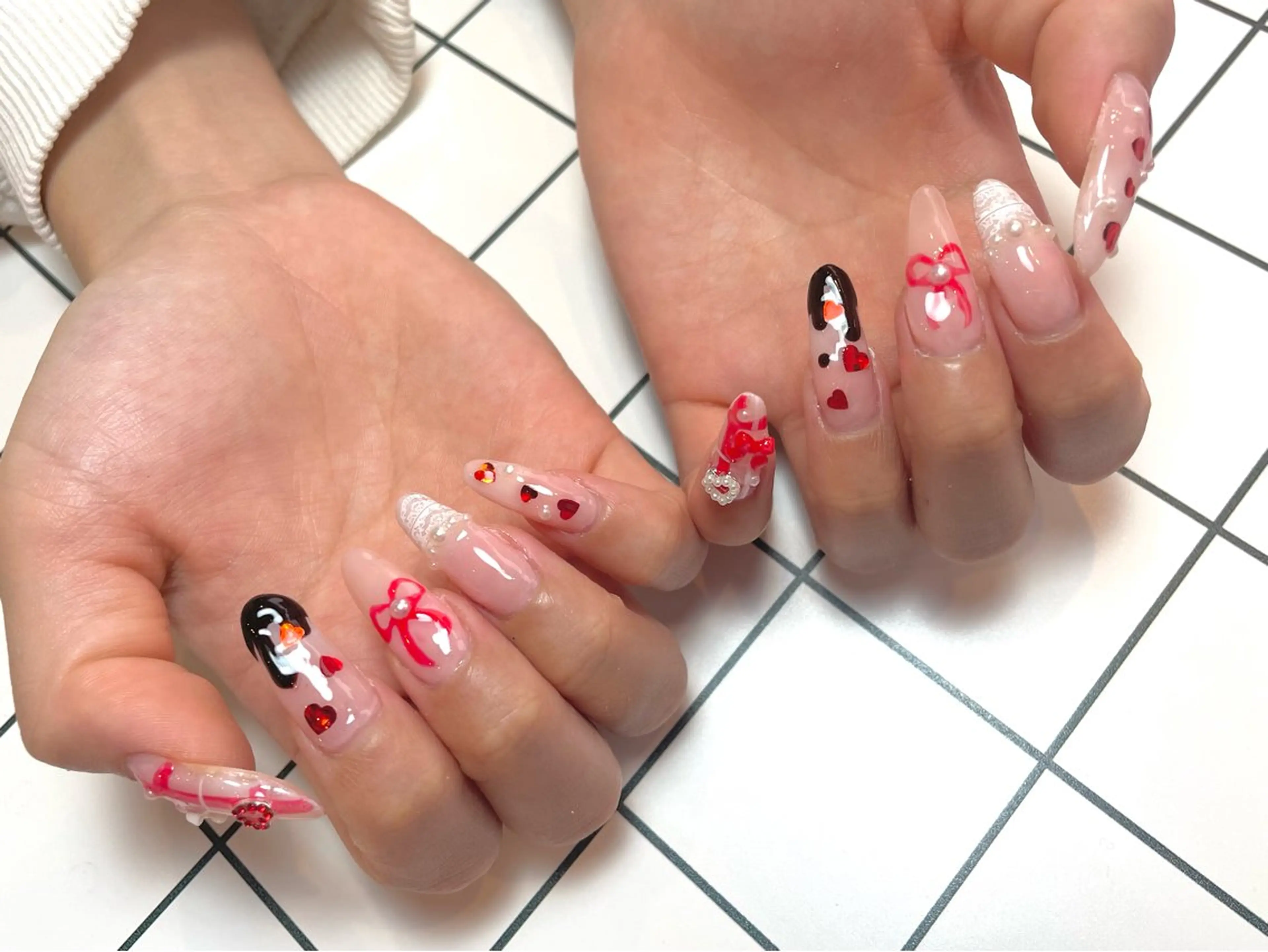ネイル ハート リボン バレンタイン nail salon POPPYのネイルデザイン