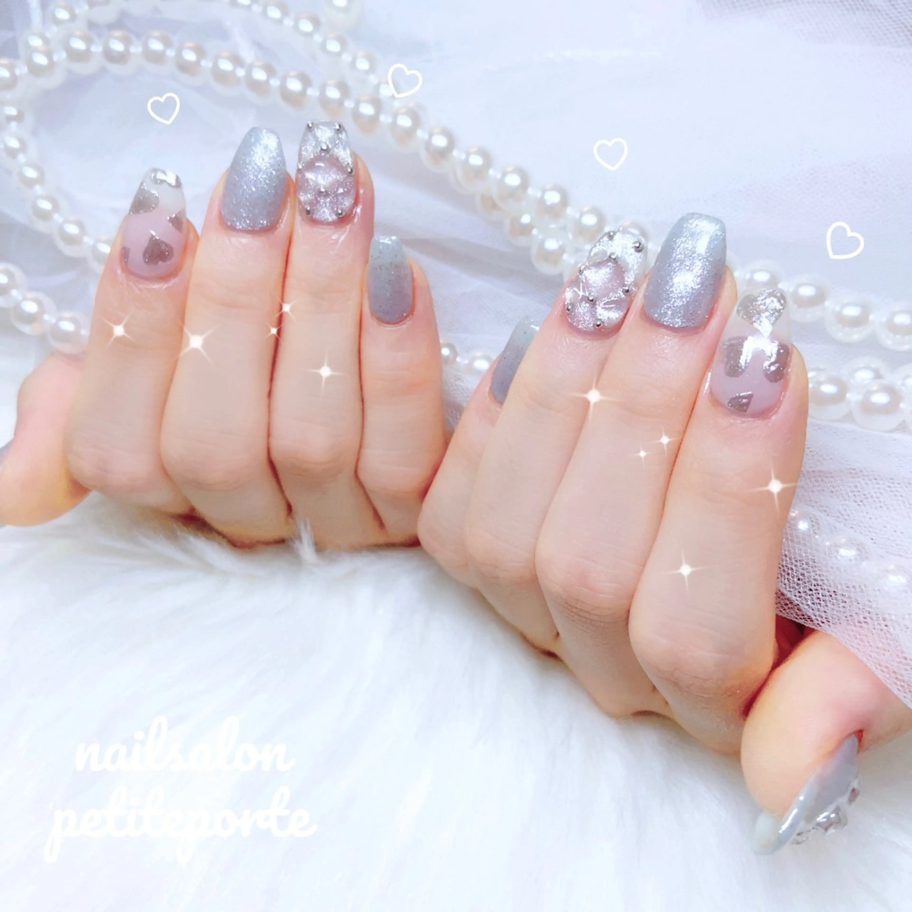 ネイル アートネイル ハート キラキラネイル マグネットネイル ミラーネイル ハンドネイル petite porteのネイルデザイン