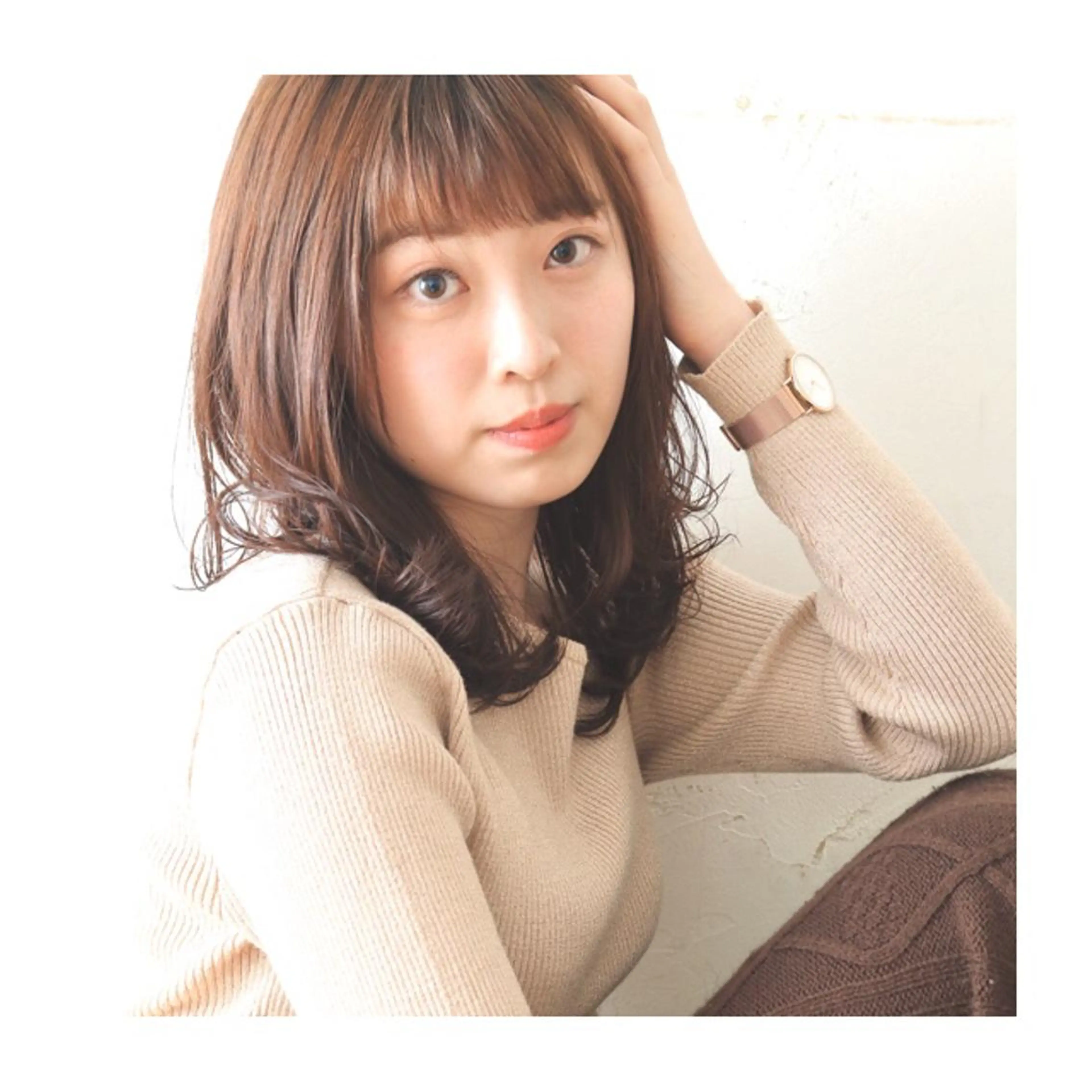 ミディアム カラー パーマ ヘアアレンジ ゆさこのか ダブルカラー／縮毛のヘアスタイル