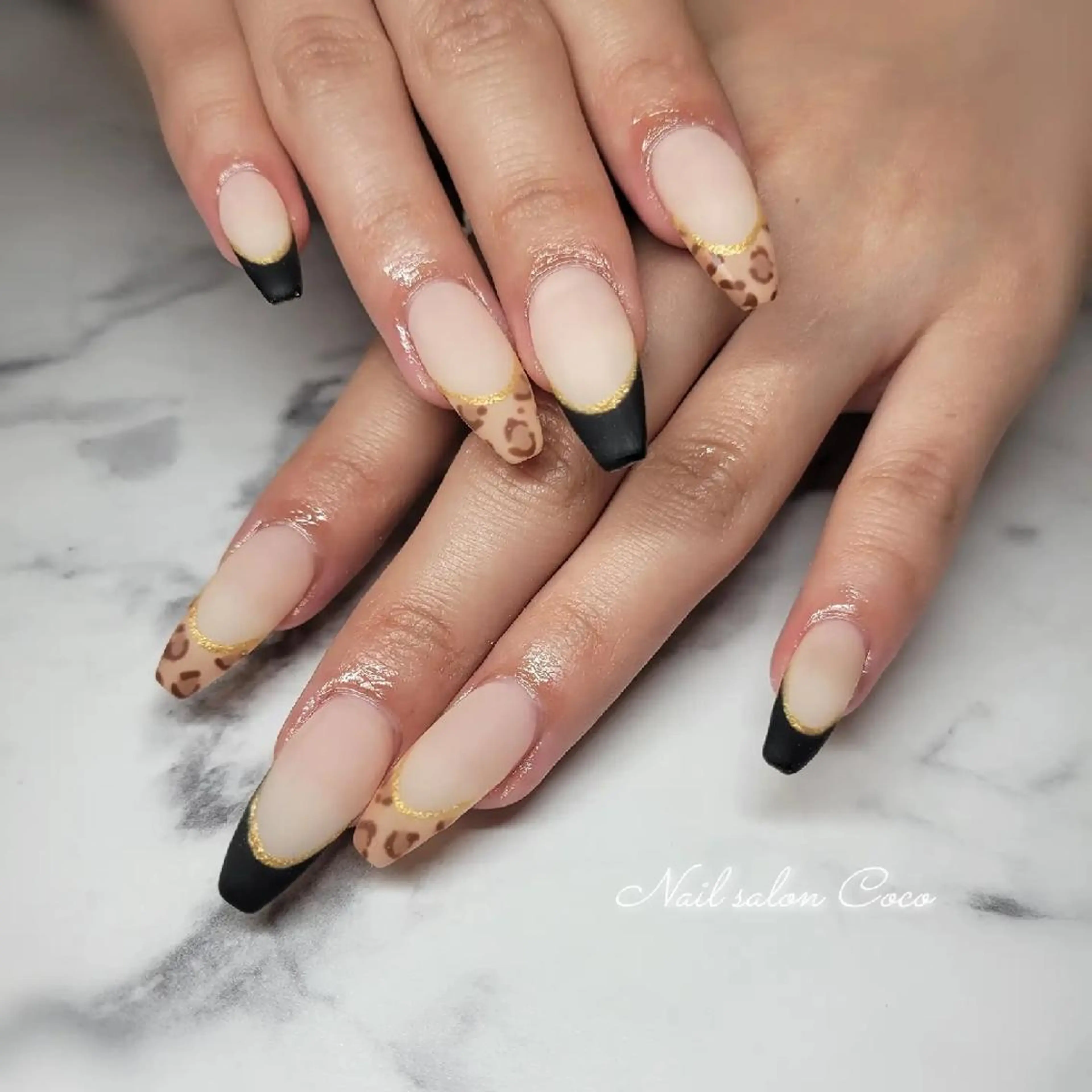 ネイル アニマル柄 フレンチネイル ロングネイル マットネイル Nail salon Coco所属・Nail salon Coco【溝の口駅】のネイルデザイン