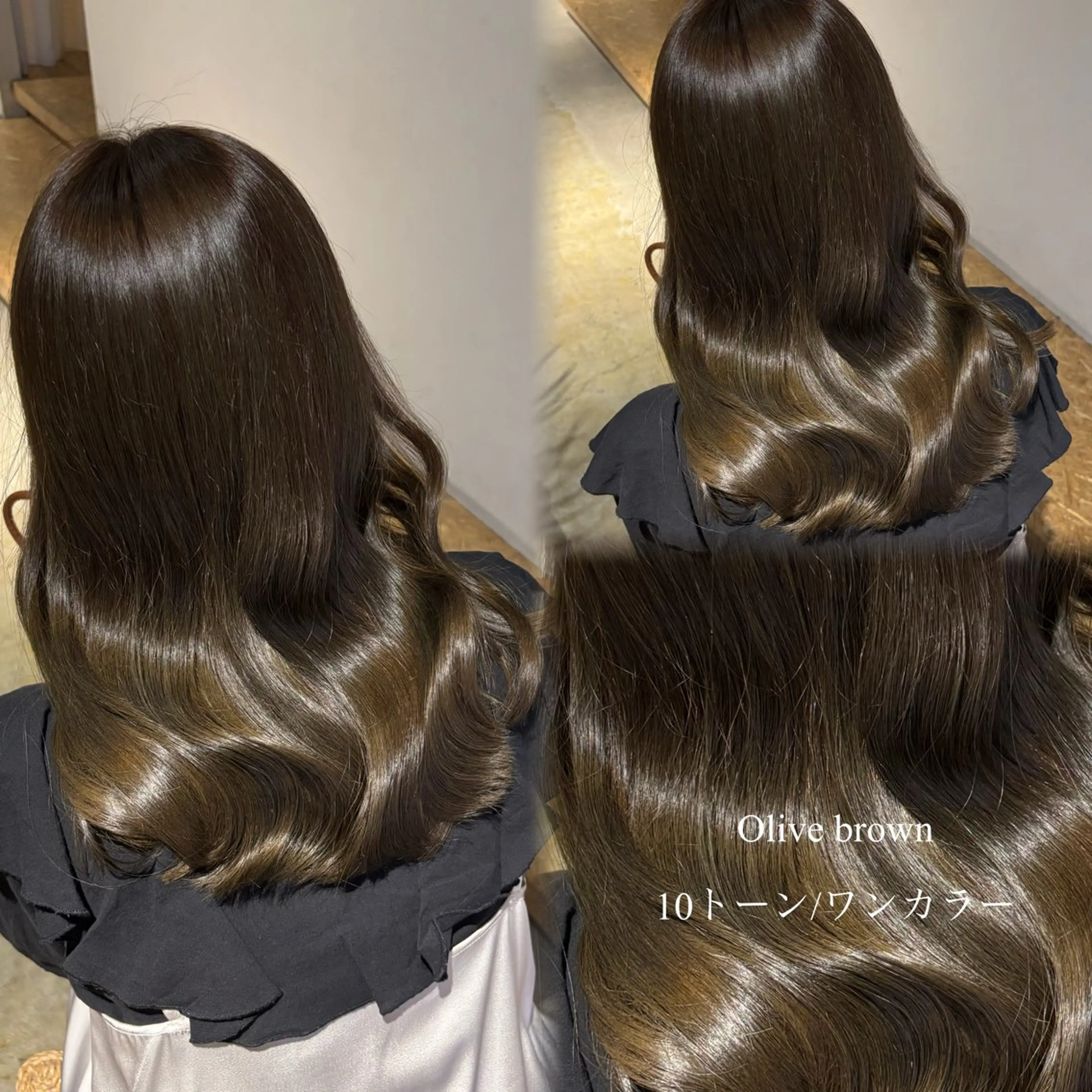 ミディアム カラー ブラウンカラー 透明感カラー オリーブブラウン カット ヘアカラー トリートメント えんぐちとも／透明感 カラー／博多ボブのヘアスタイル