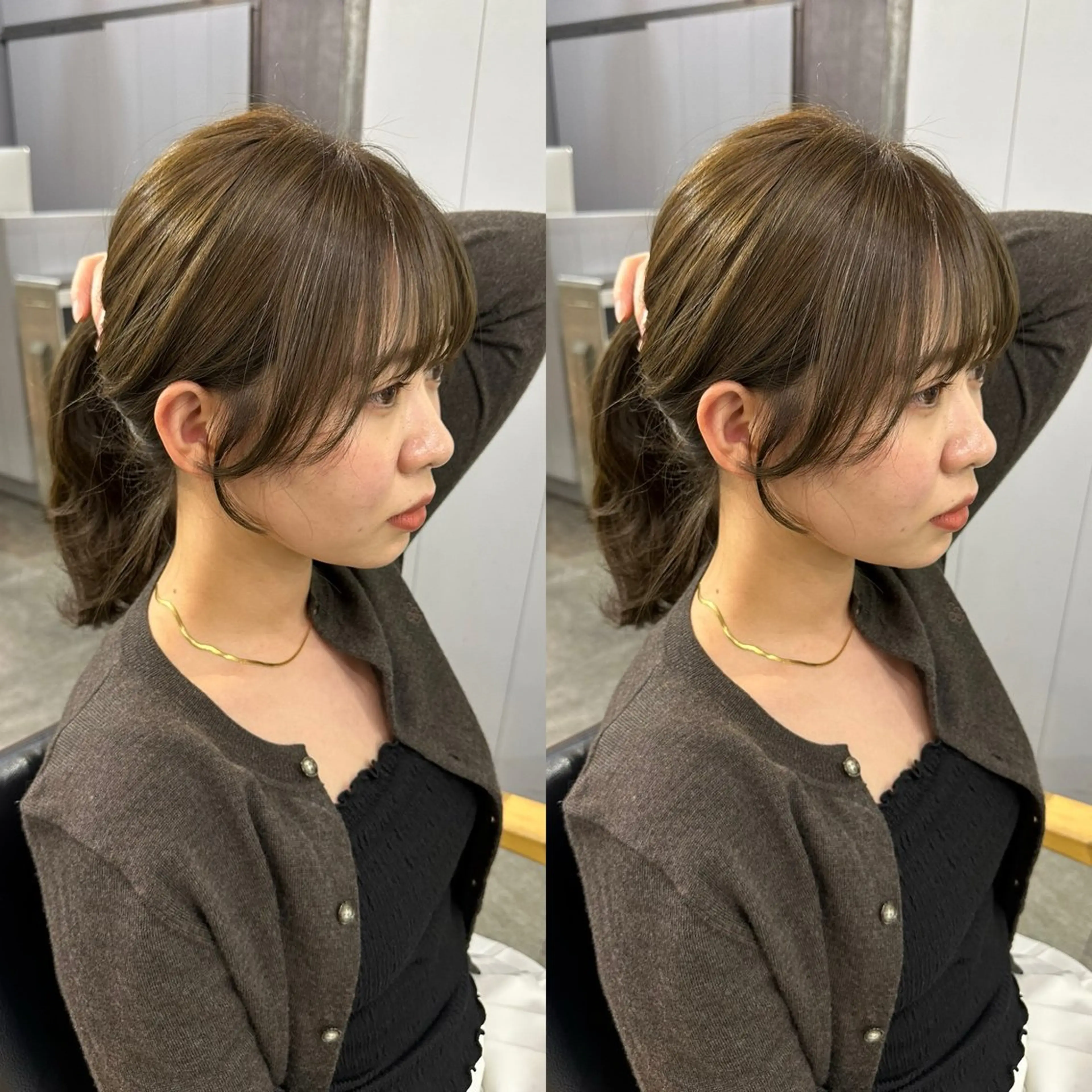 ロング カラー ヘアアレンジ ベージュカラー オリーブベージュ 顔周りカット 髪質改善 縮毛矯正 ヘアカラー トリートメント 髪質改善🩵艶カラー 代々木/木下のヘアスタイル