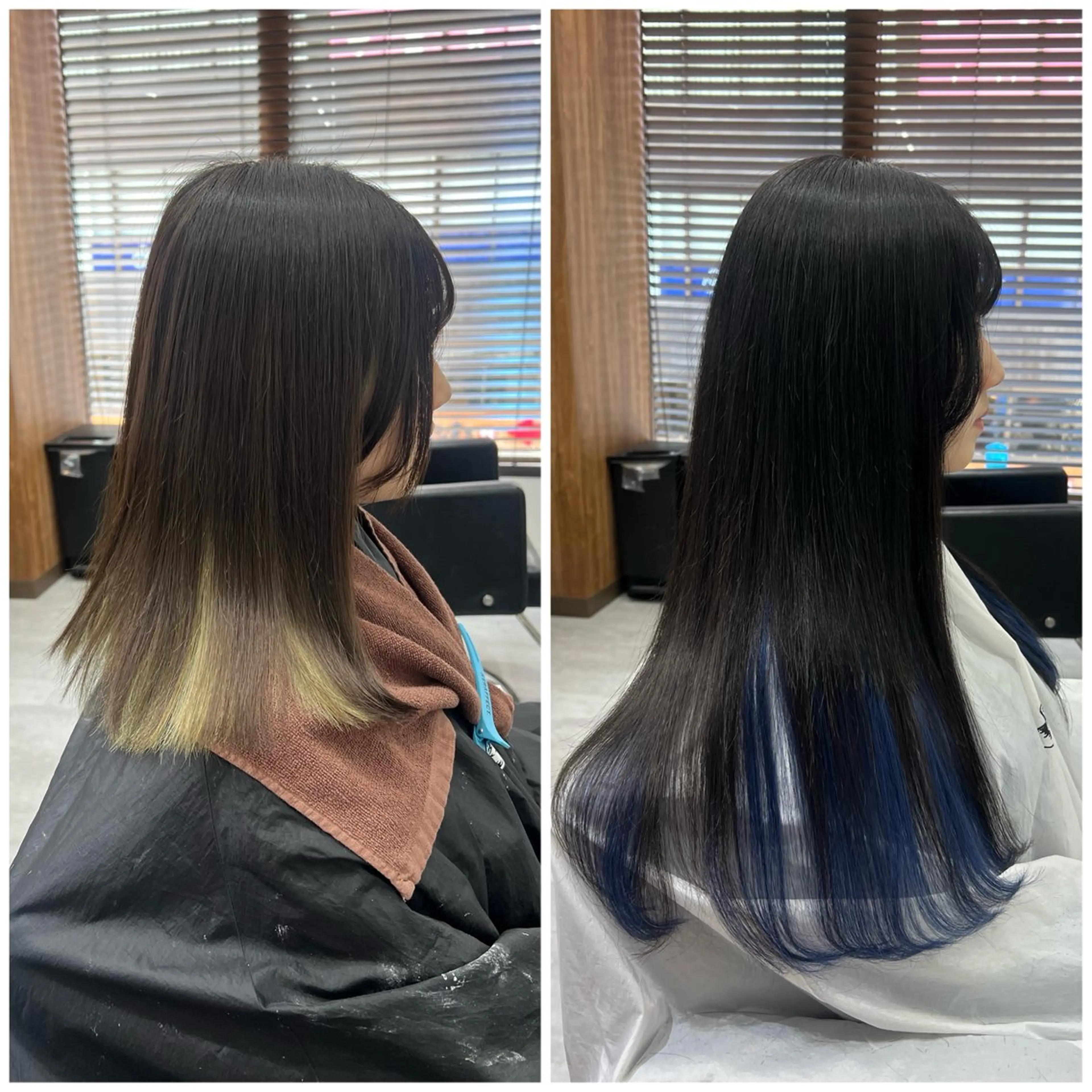 ロング カラー シールエクステ 黒髪 ブルーカラー ブルーブラック ネイビーカラー ショート/ウルフ カットモデル募集のヘアスタイル