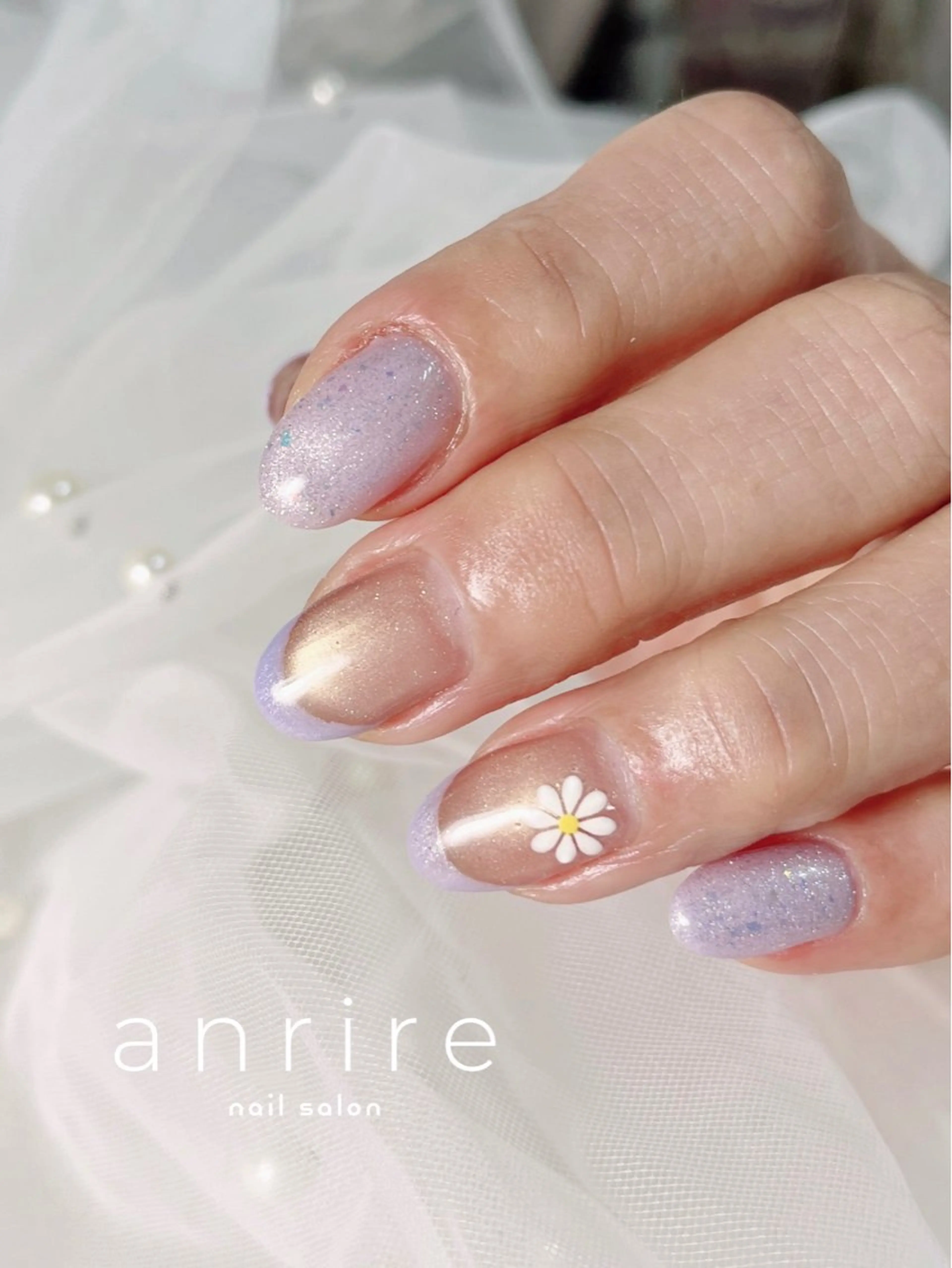 ネイル フラッシュネイル フラッシュマグ フレンチネイル マグネットネイル 春ネイル ハンドネイル nailsalon anrireのネイルデザイン