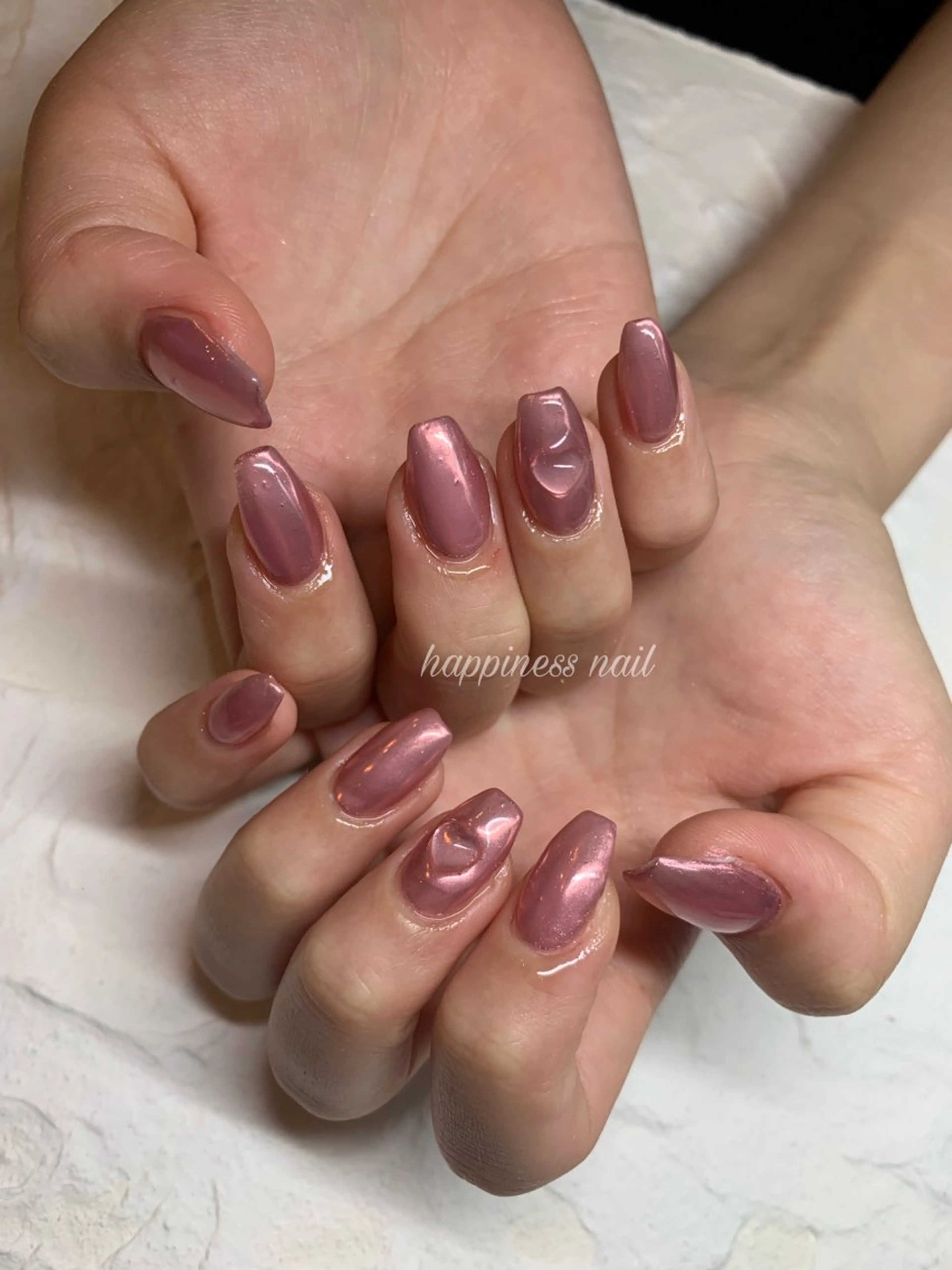 ネイル ハート ミラーネイル ピンク happiness nailのネイルデザイン