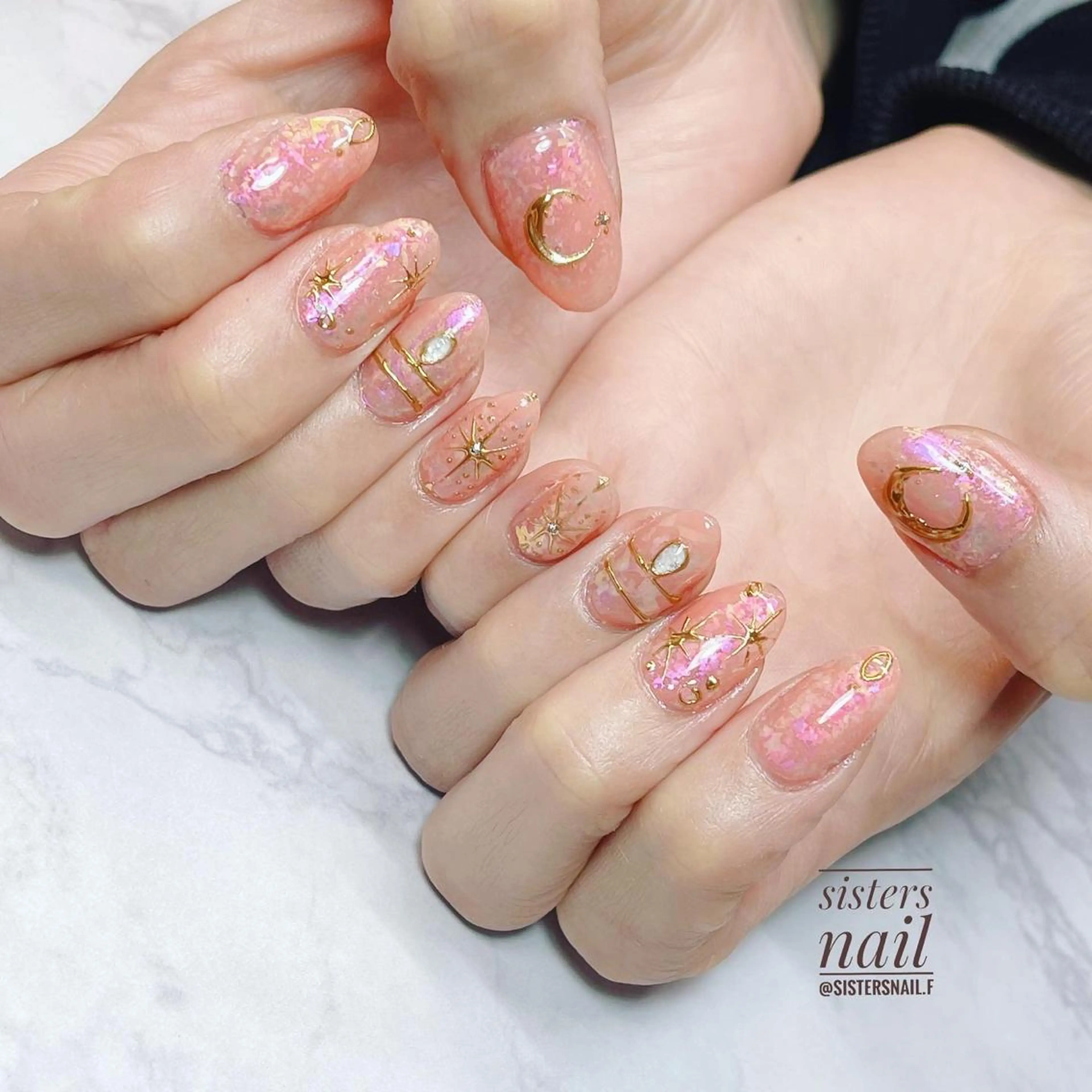 ネイル アートネイル オーロラネイル キラキラネイル ミラーネイル オレンジ sisters nail.fのネイルデザイン