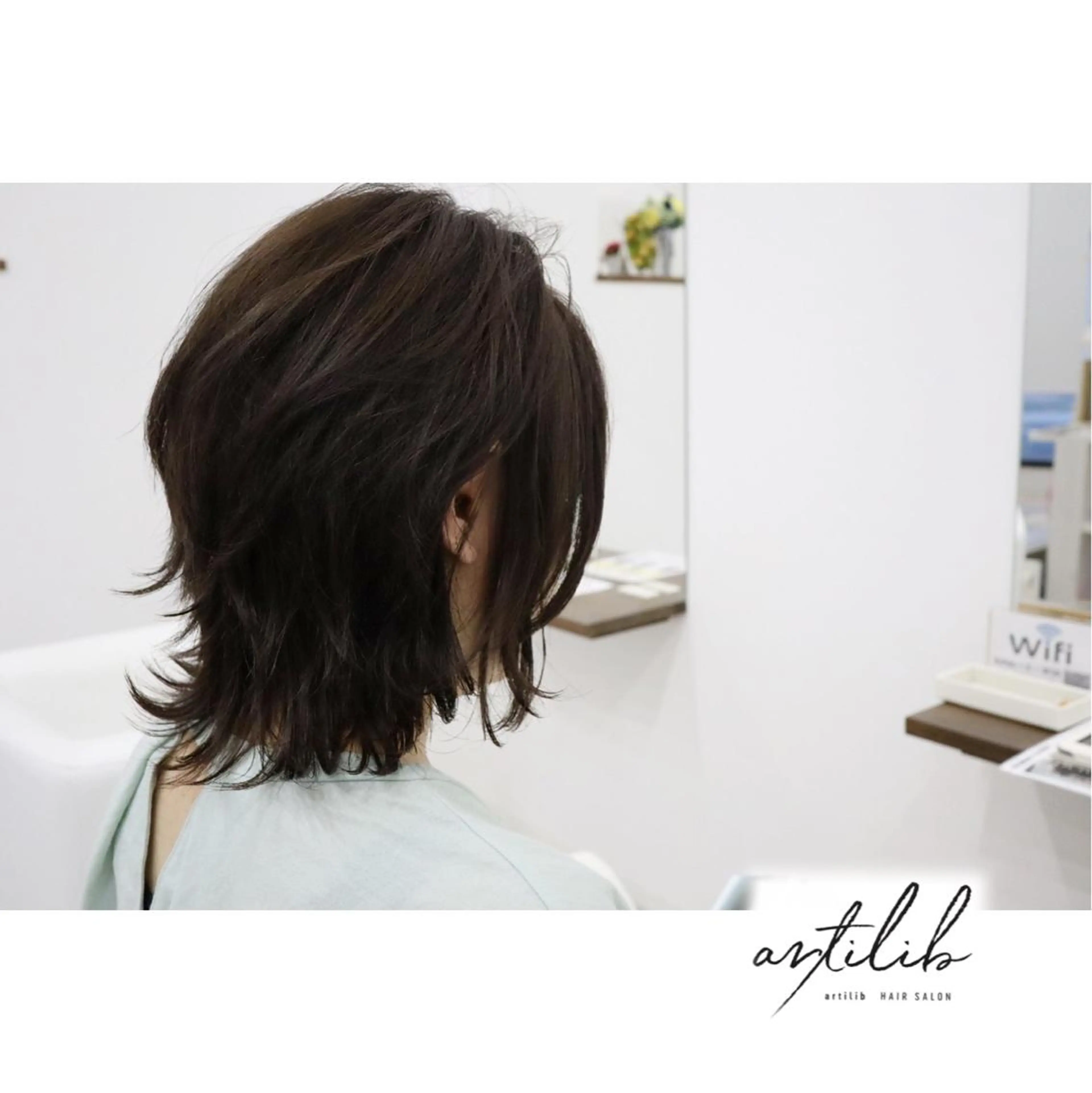 ミディアム カラー ヘアアレンジ 切りっぱなしボブ ショートボブ アディクシーカラー アクアカラー 透明感カラー SHO担当髪質改善 東加古川アーティブのヘアスタイル