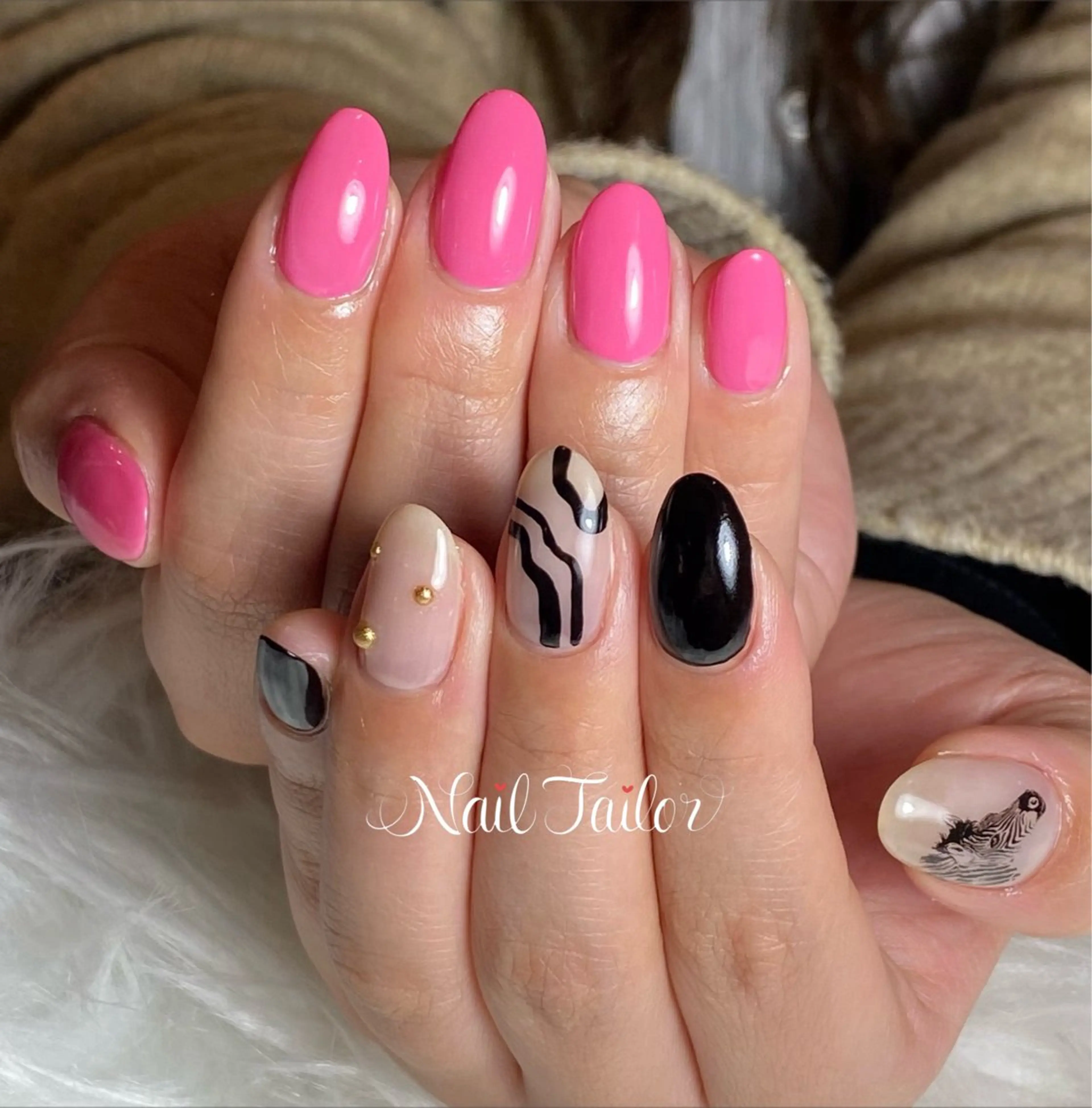 ネイル アニマル柄 ジェルネイル ワンカラーネイル ピンク ハンドネイル NailTailor ネイルテイラーのネイルデザイン