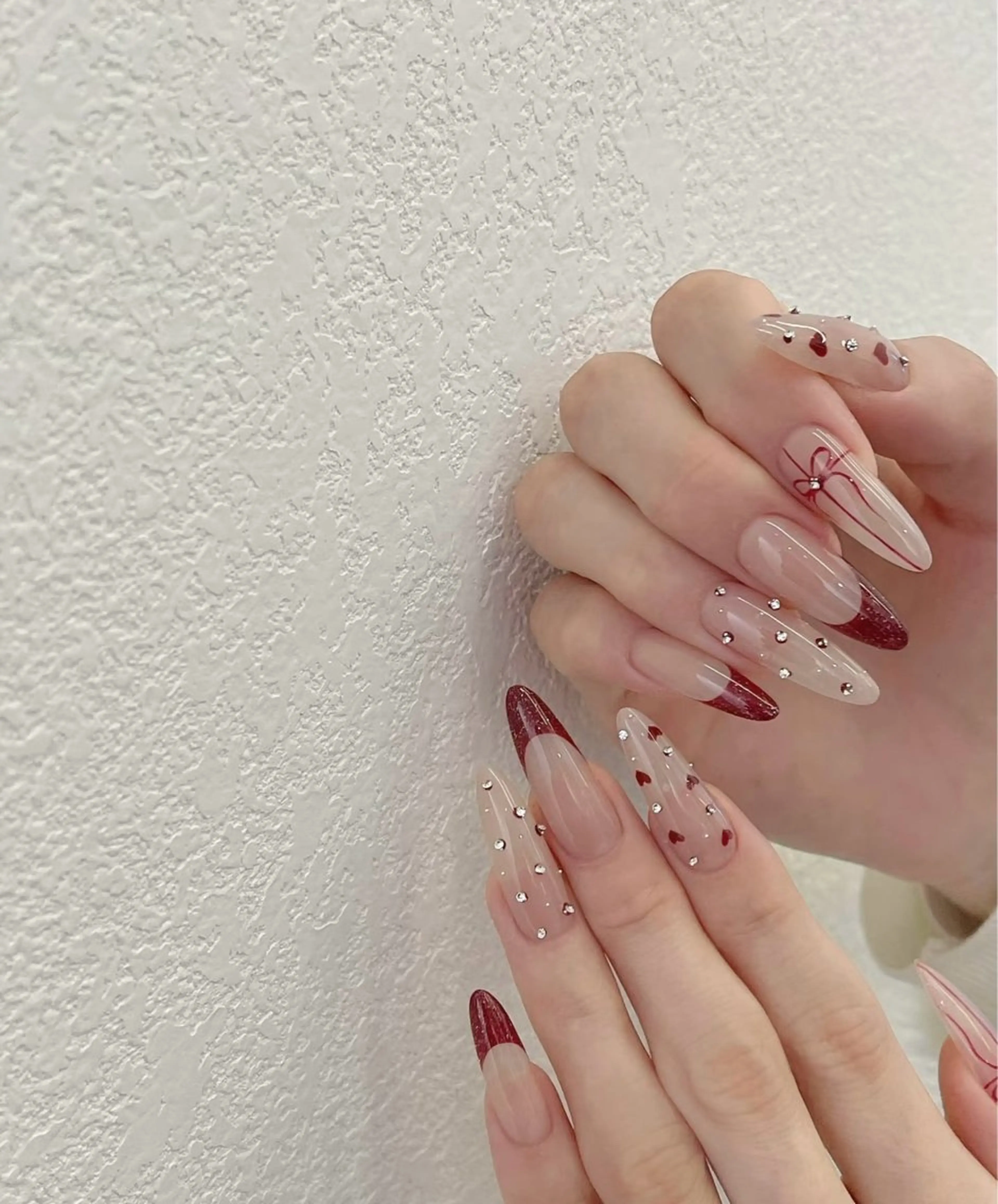 ネイル フラワーネイル フレンチネイル ジェルネイル ガラスフレンチ ハート ハンドネイル BabyYouMi nailのネイルデザイン