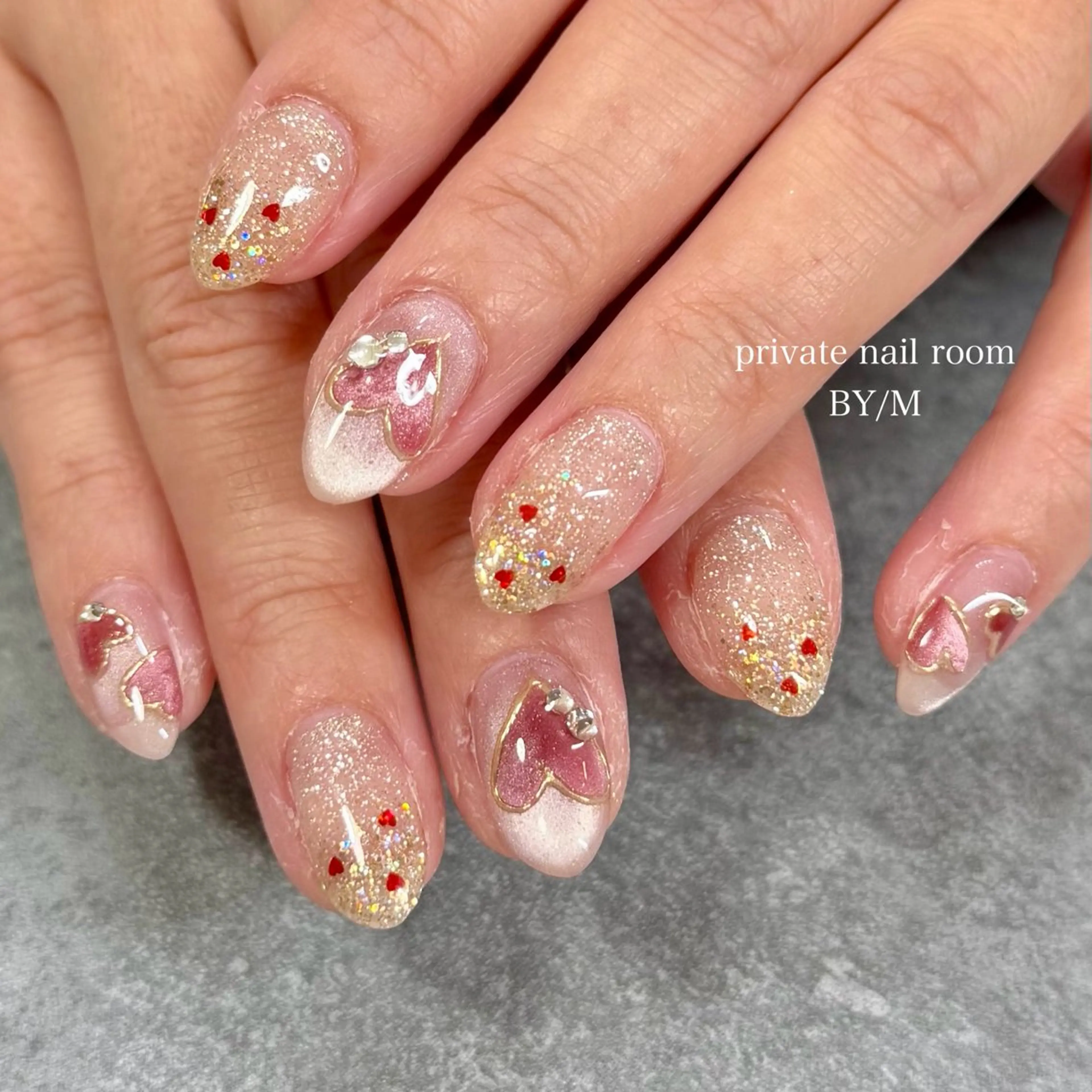 ネイル ハート キラキラネイル 持ち込み バレンタイン ハンドネイル BY / Mのネイルデザイン
