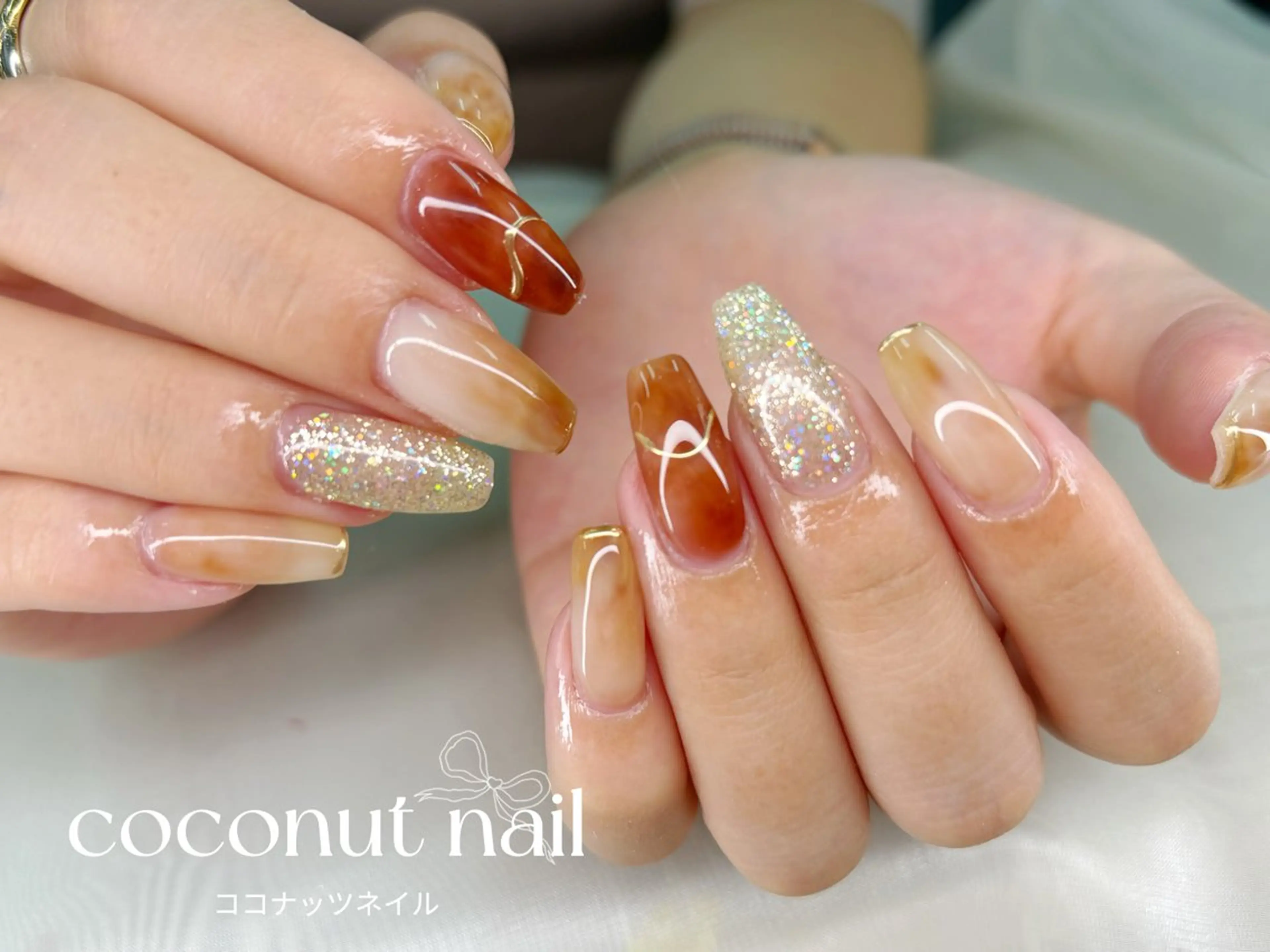 ネイル べっ甲ネイル フレンチネイル キラキラネイル マグネットネイル 大理石ネイル(マーブル) ハンドネイル 神田 ココナッツのネイルデザイン