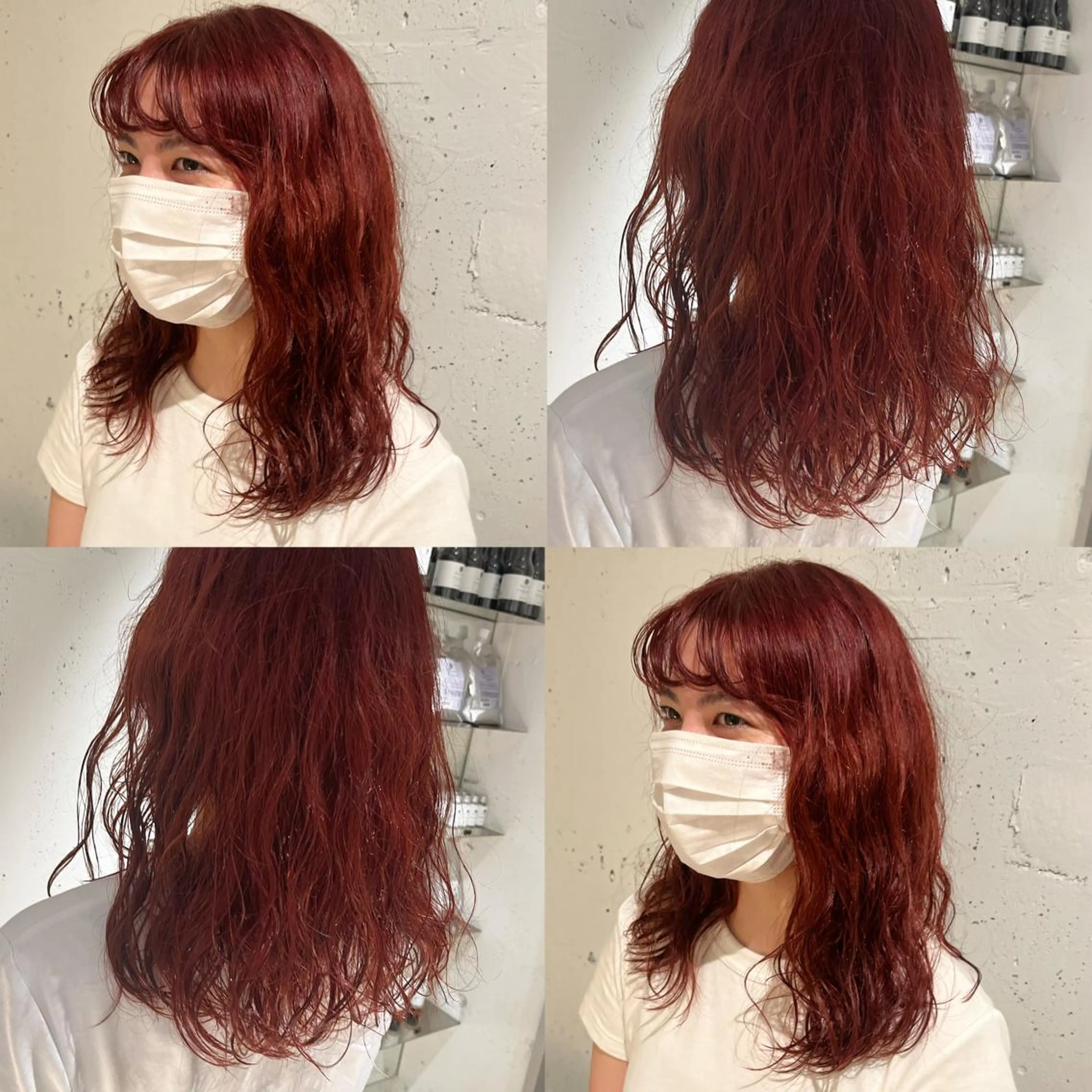 セミロング カラー ボルドーカラー ブラウンカラー ダブルカラー レッドカラー レッドブラウン カット ヘアカラー トリートメント ヘッドスパ ヘアセット カジュアルを女っぽく 𝗮𝘆𝗮𝗰𝗼のヘアスタイル