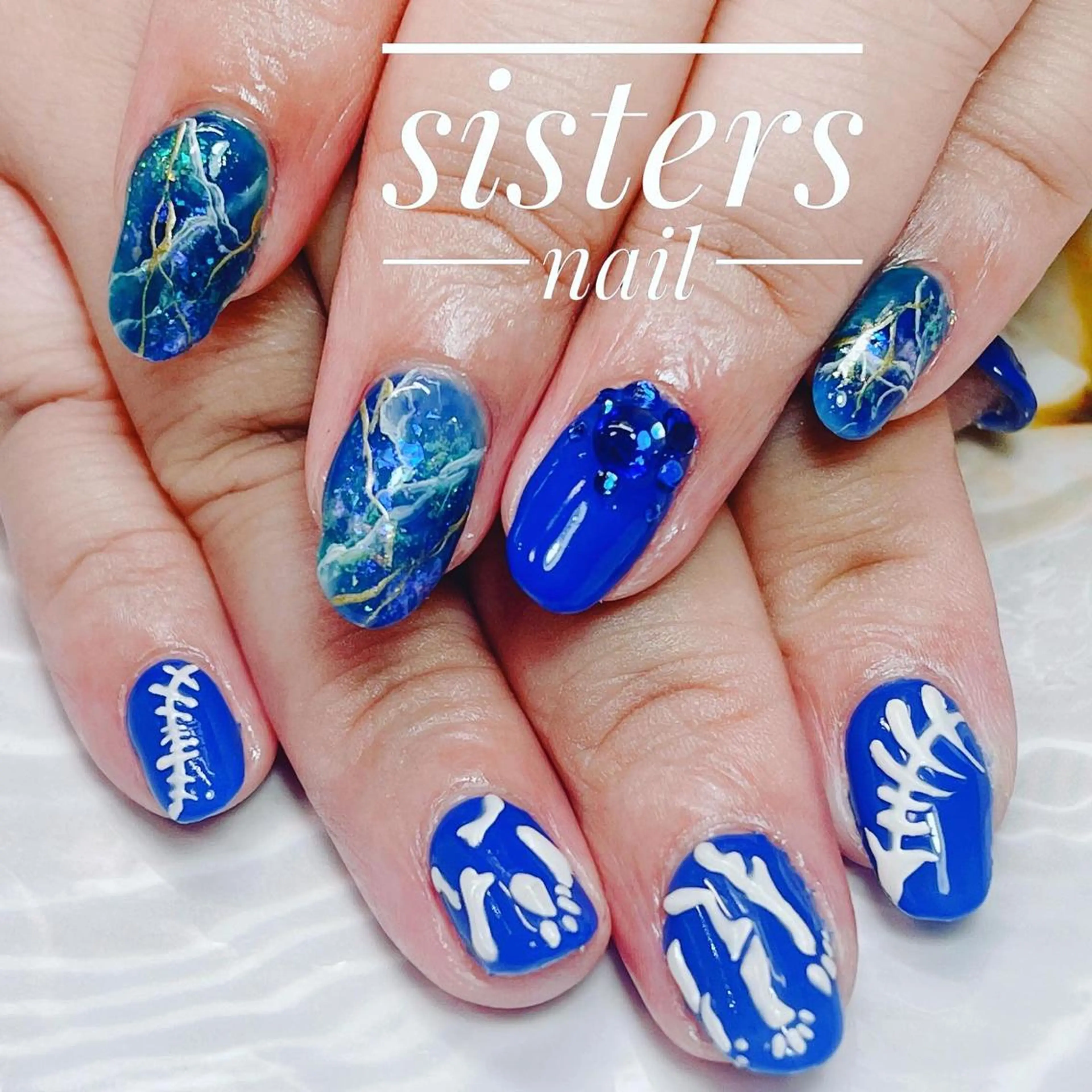 ネイル アートネイル ブルー 夏ネイル sisters nail.fのネイルデザイン