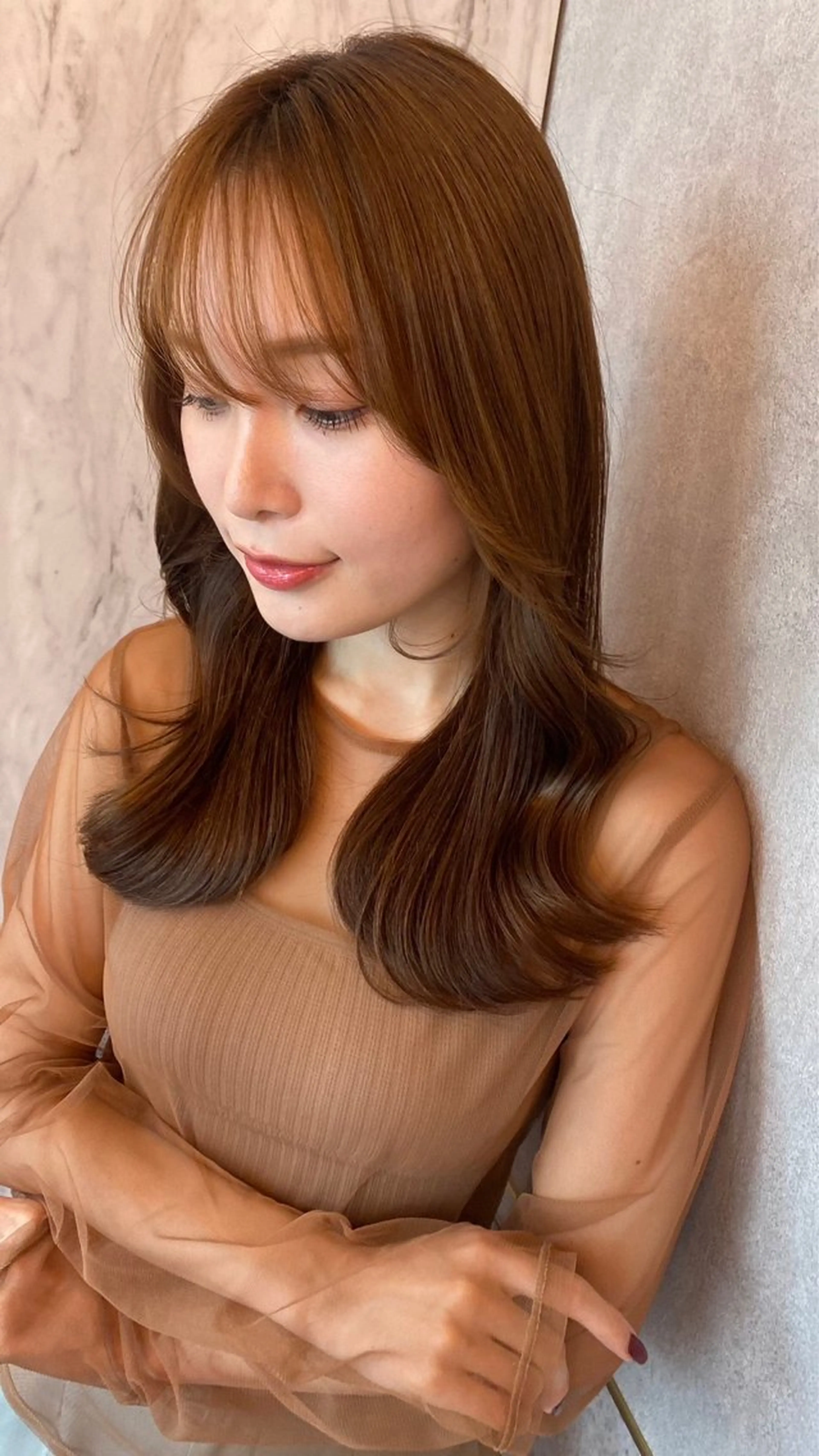 セミロング 顔周りカット 小顔カット カット ヘアカラー トリートメント 🎀しゅな/韓国 レイヤー/透明感♡のヘアスタイル