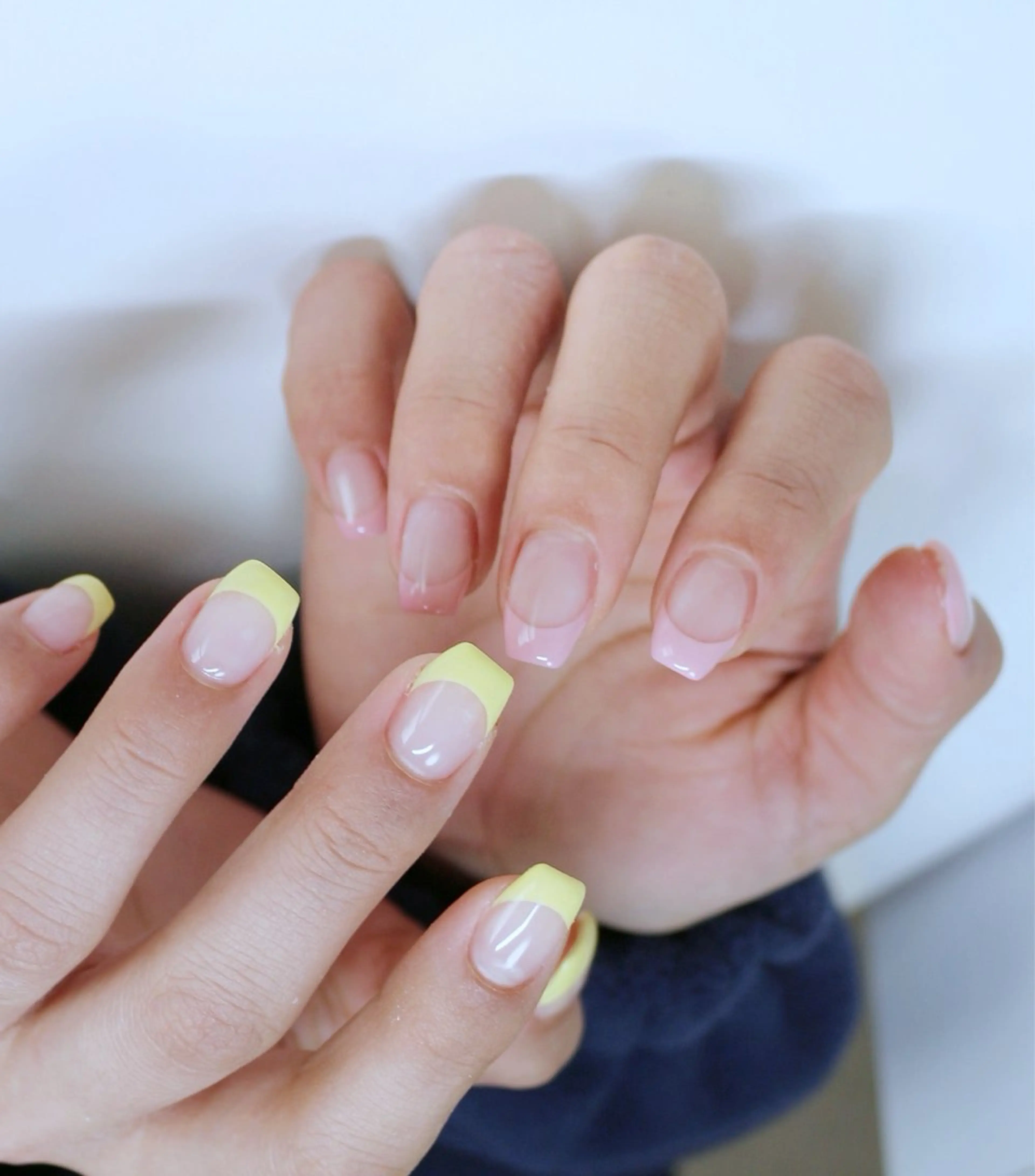 ネイル フレンチネイル ニュアンスネイル ピンク シンプルネイル 黄色 ハンドネイル Baku Nailsのネイルデザイン