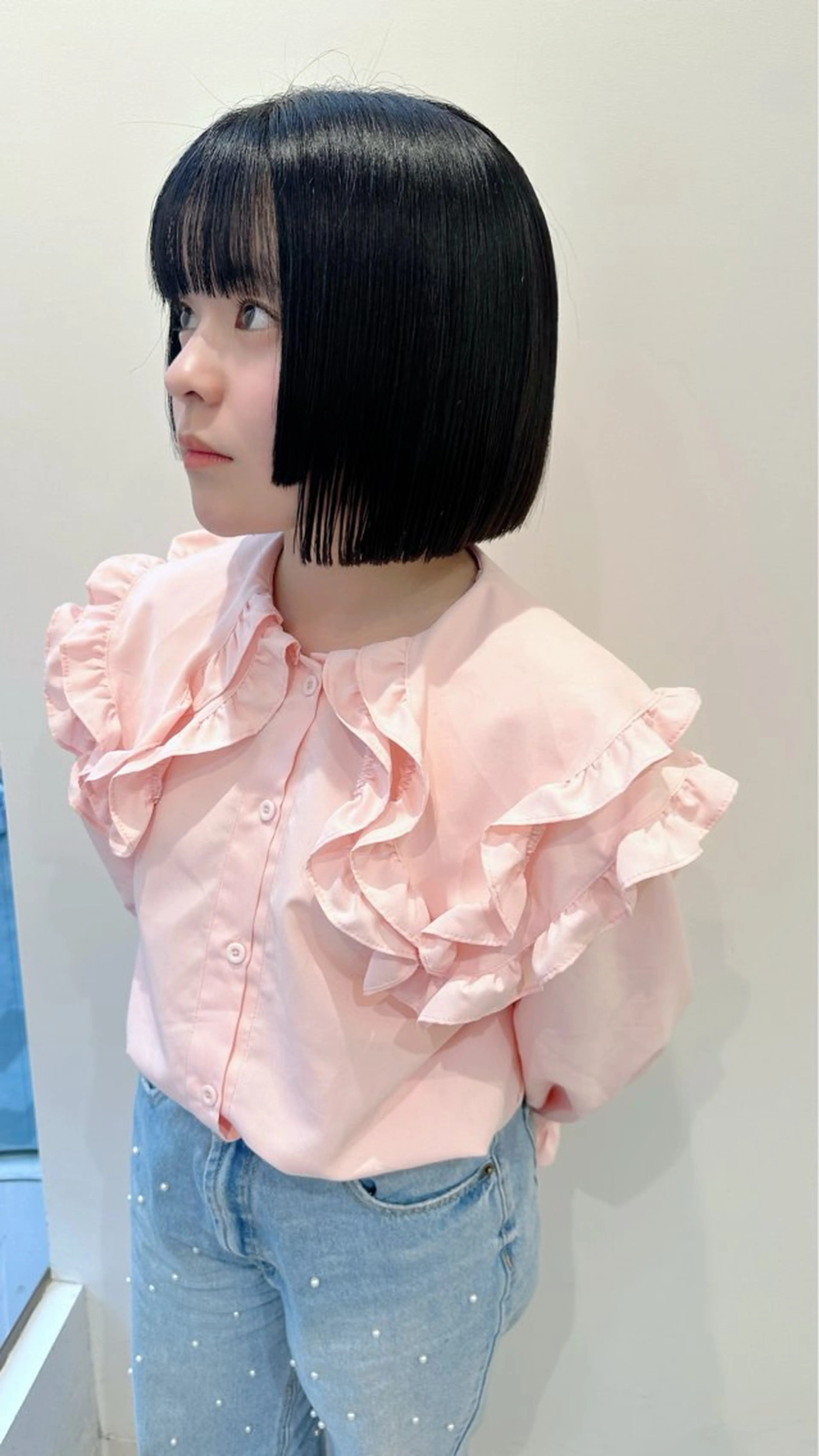 ショート カラー 黒髪 イルミナカラー ナチュラルブラック ボブ 姫カット 小顔レイヤー/ ベージュ🤍Rieのヘアスタイル