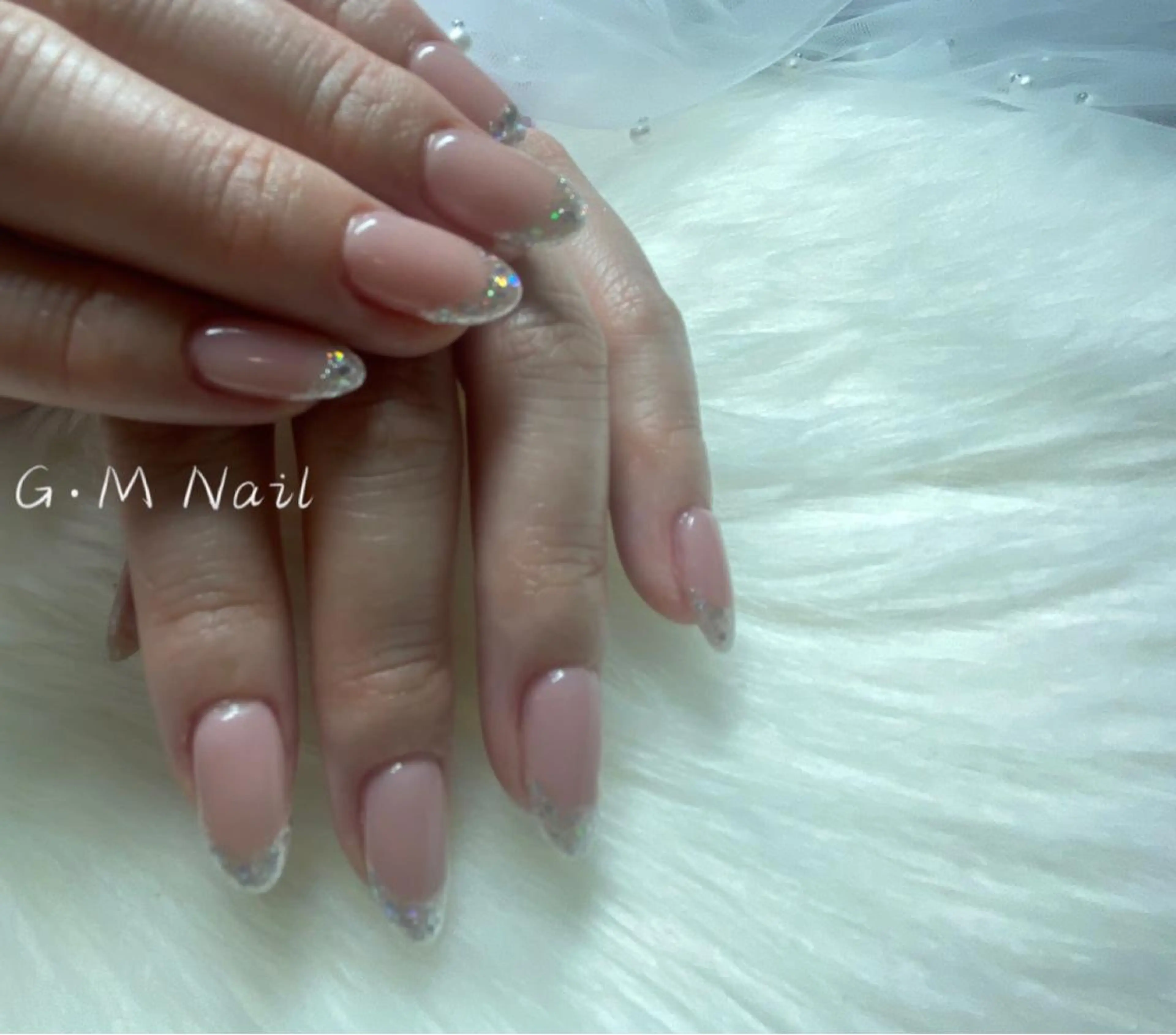 ネイル フレンチネイル ガラスフレンチ キラキラネイル シンプルネイル ハンドネイル COCO ネイルのネイルデザイン