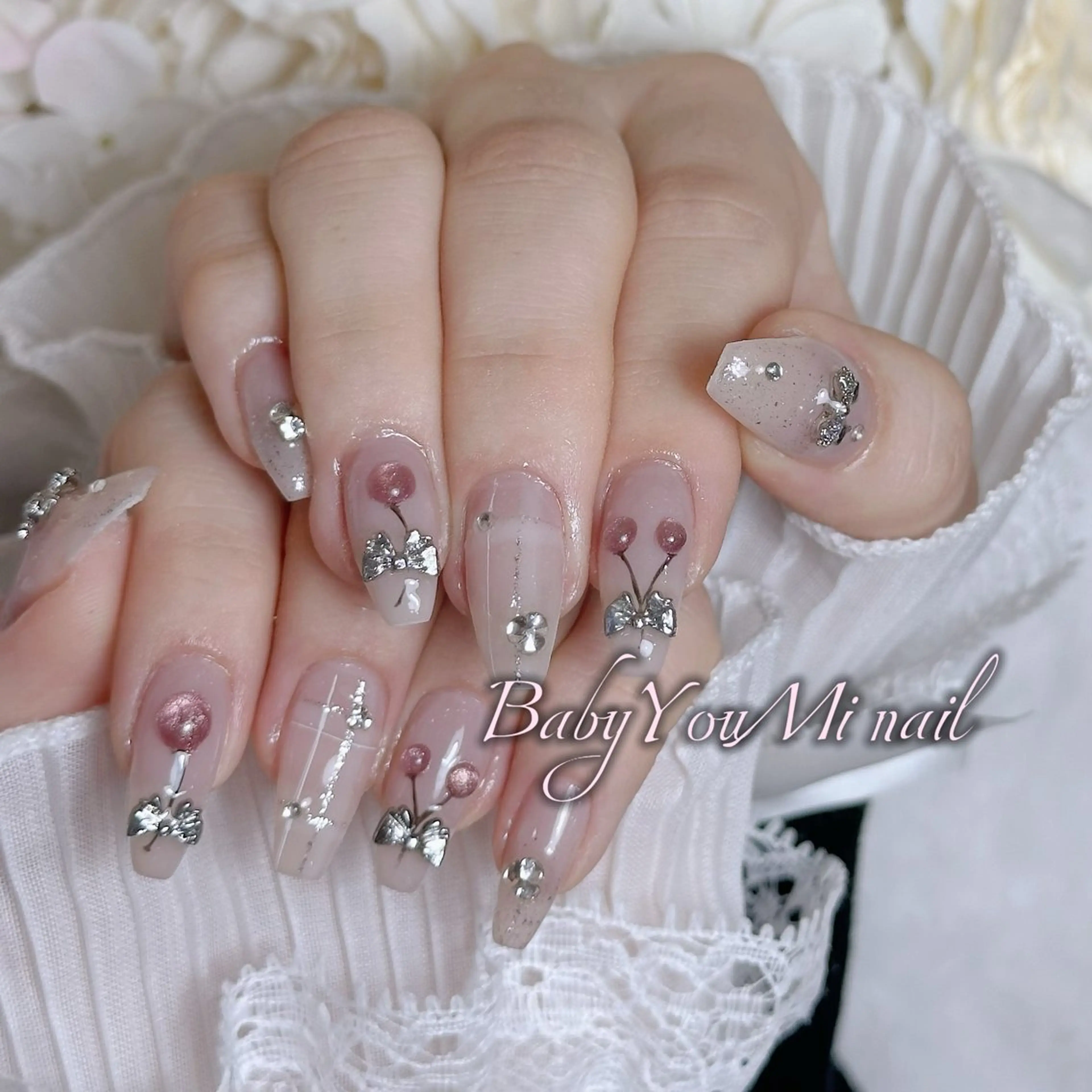 ネイル オーロラネイル チークネイル 成人式 フットネイル フレンチネイル ハンドネイル BabyYouMi nailのネイルデザイン