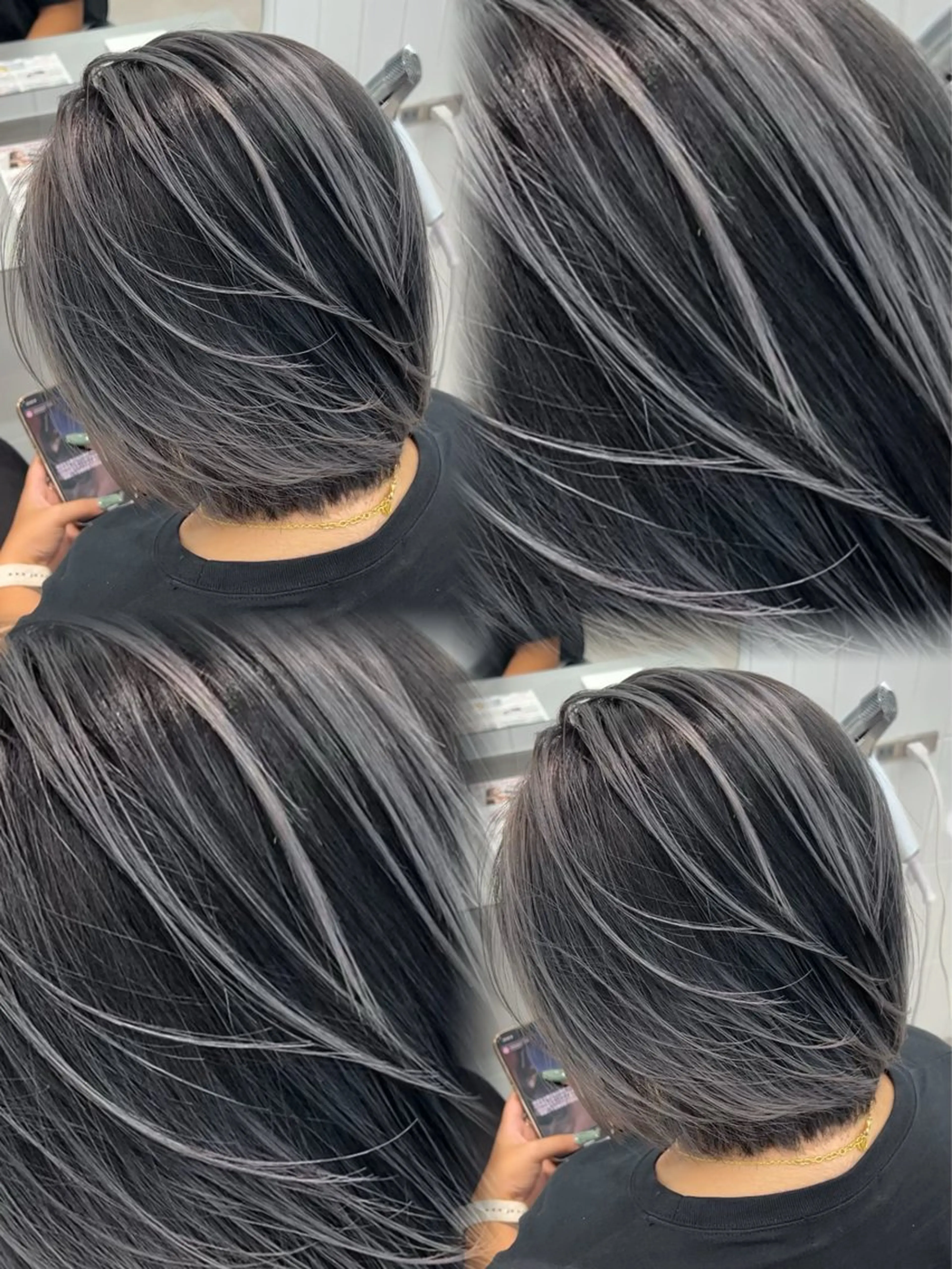 ミディアム カラー バレイヤージュ デザインカラー グラデーションカラー グレージュ ハイライトカラー ヘアカラー トリートメント 表参道/ハイライト バレイヤージュのヘアスタイル