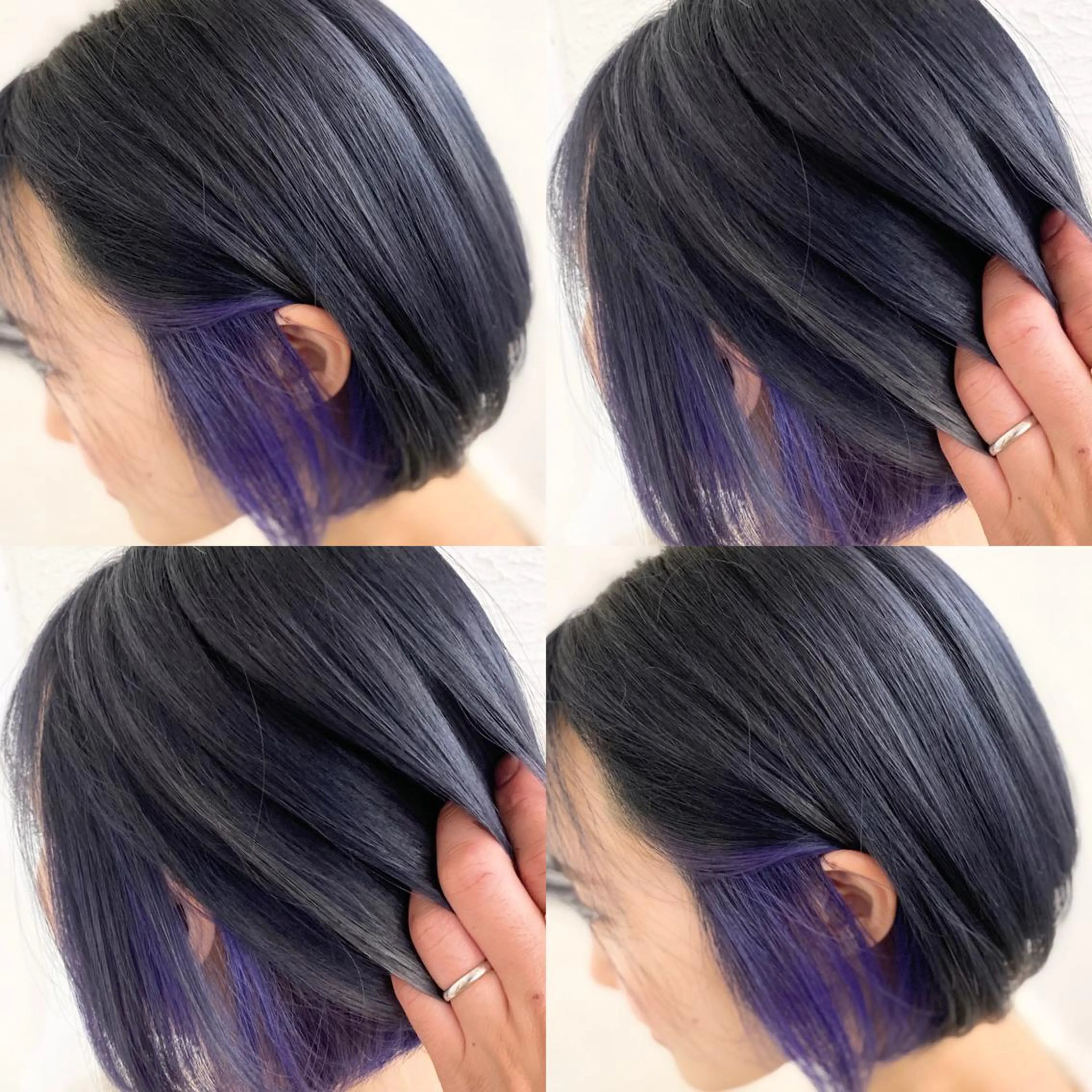 ミディアム カラー 黒髪 ブルーカラー ネイビーカラー 樋口健人/ハイライト /白髪ぼかし/艶髪のヘアスタイル