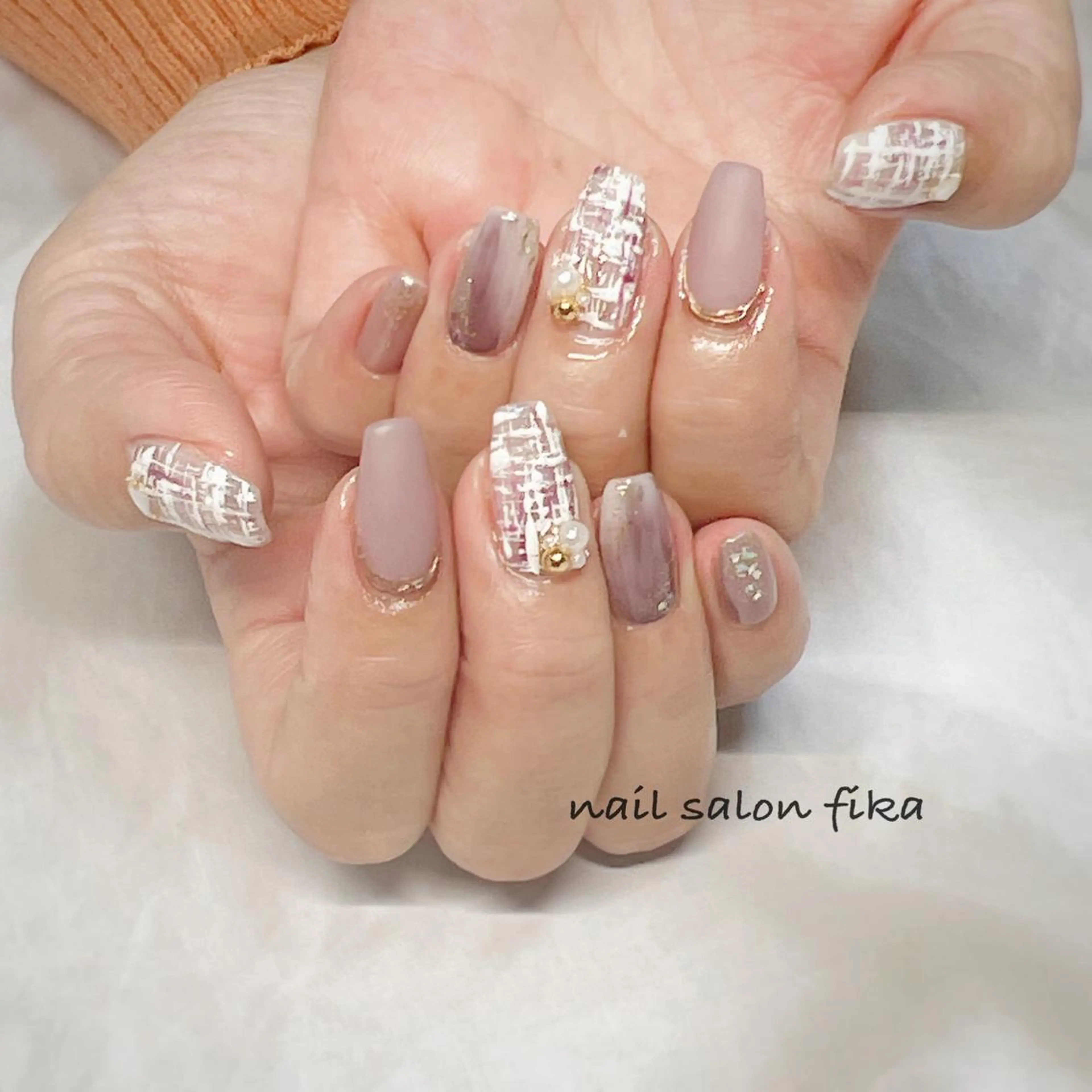 ネイル ニュアンスネイル ツイードネイル nail salon fikaのネイルデザイン