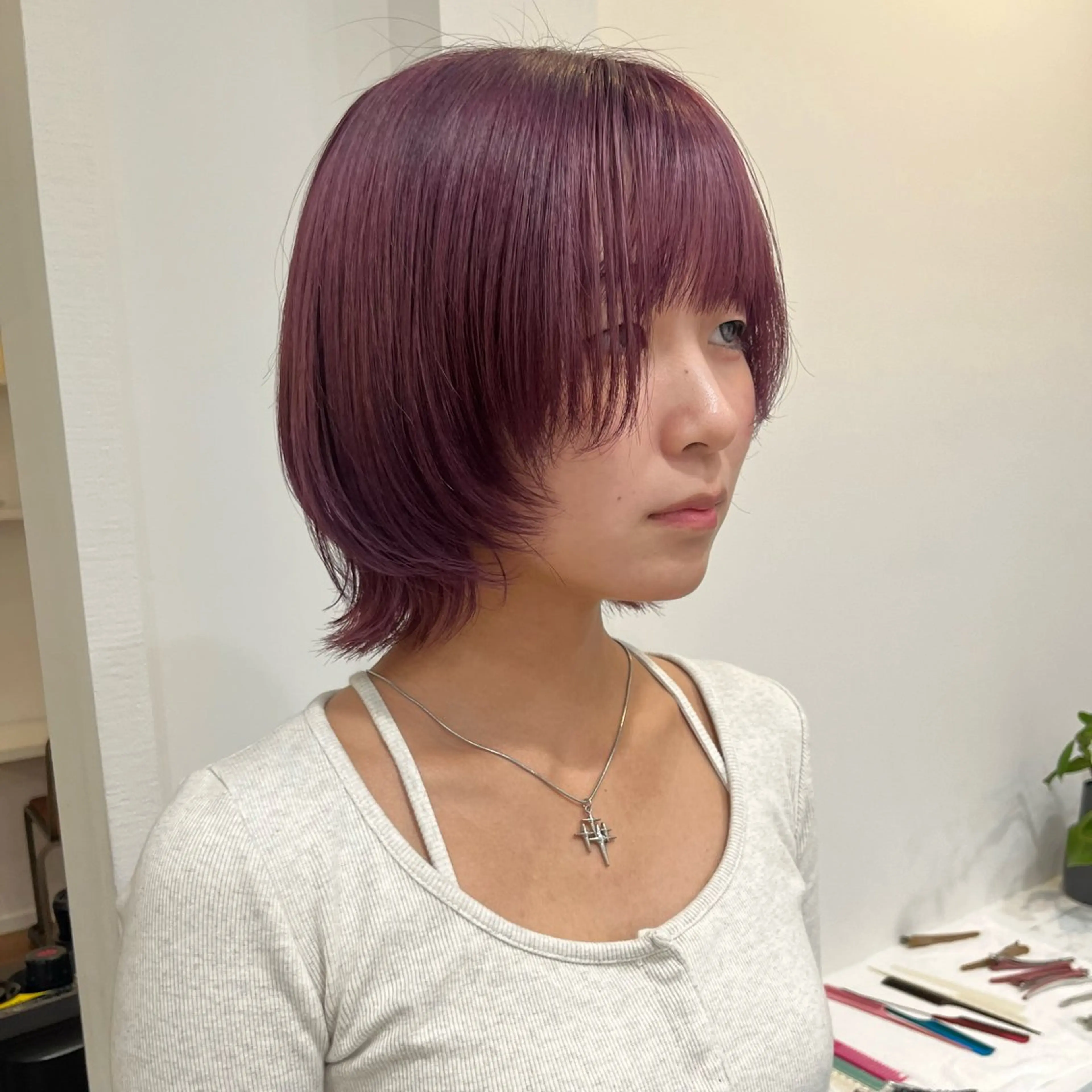 ミディアム カラー ヘアアレンジ ブリーチ ラベンダーカラー ラベンダーピンク ピンクカラー トリートメント ヘアカラー トリートメント 無料カットモデル‪✨ ✂️Nanami🌷のヘアスタイル
