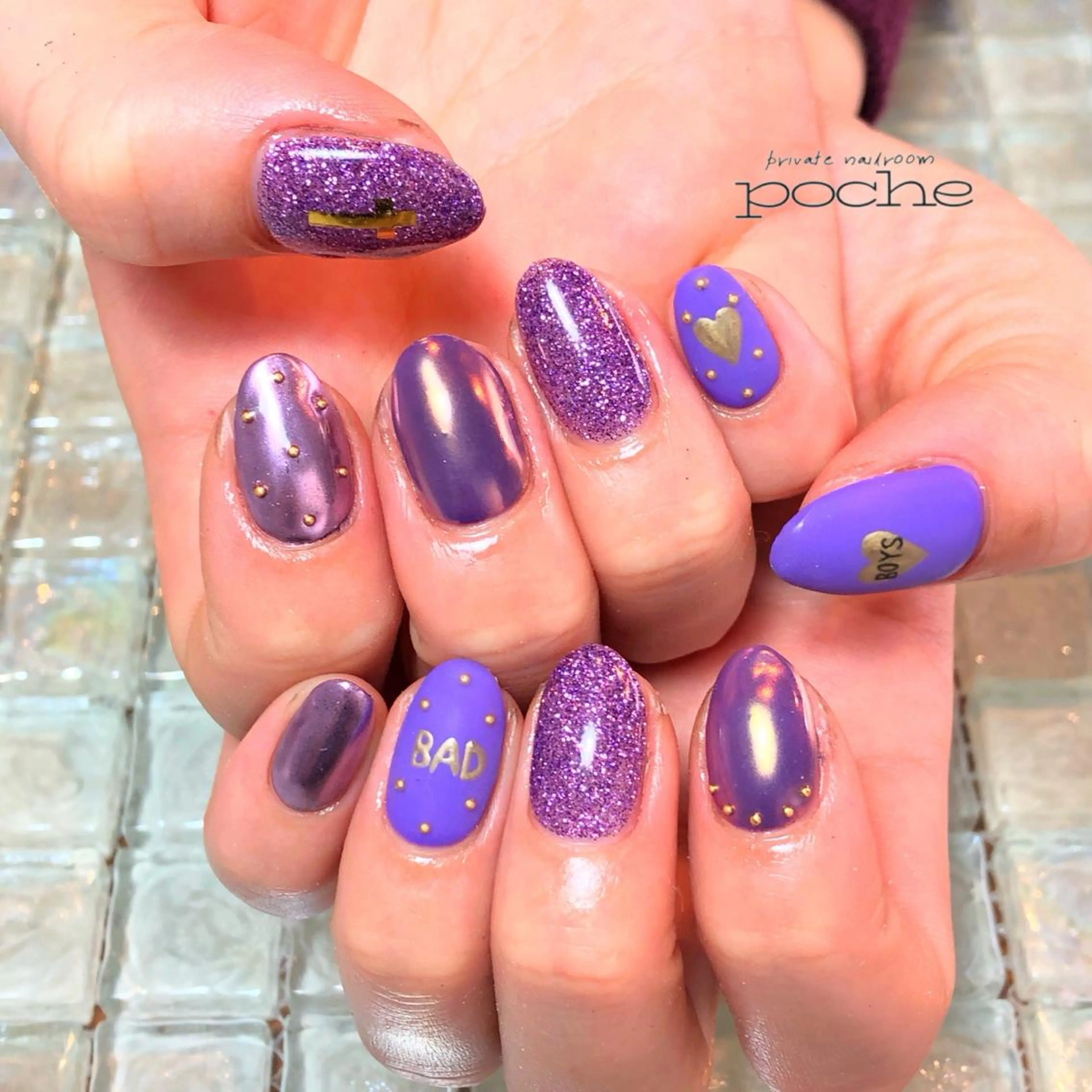 ネイル ミラーネイル パープル シンプルネイル ハンドネイル 工藤 理恵のネイルデザイン