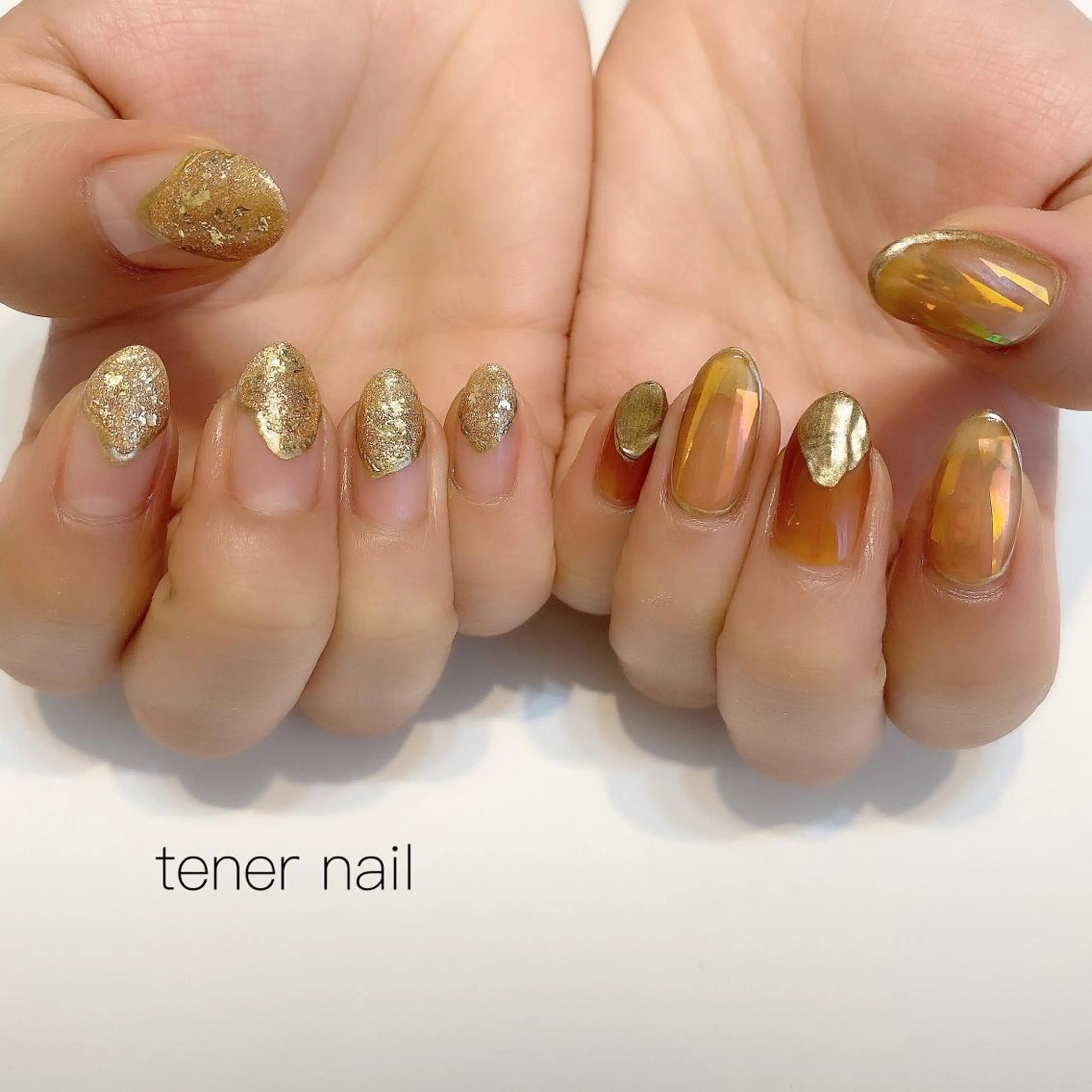ネイル ブラウン ゴールド ニュアンスネイル テネルネイル tener nailのネイルデザイン