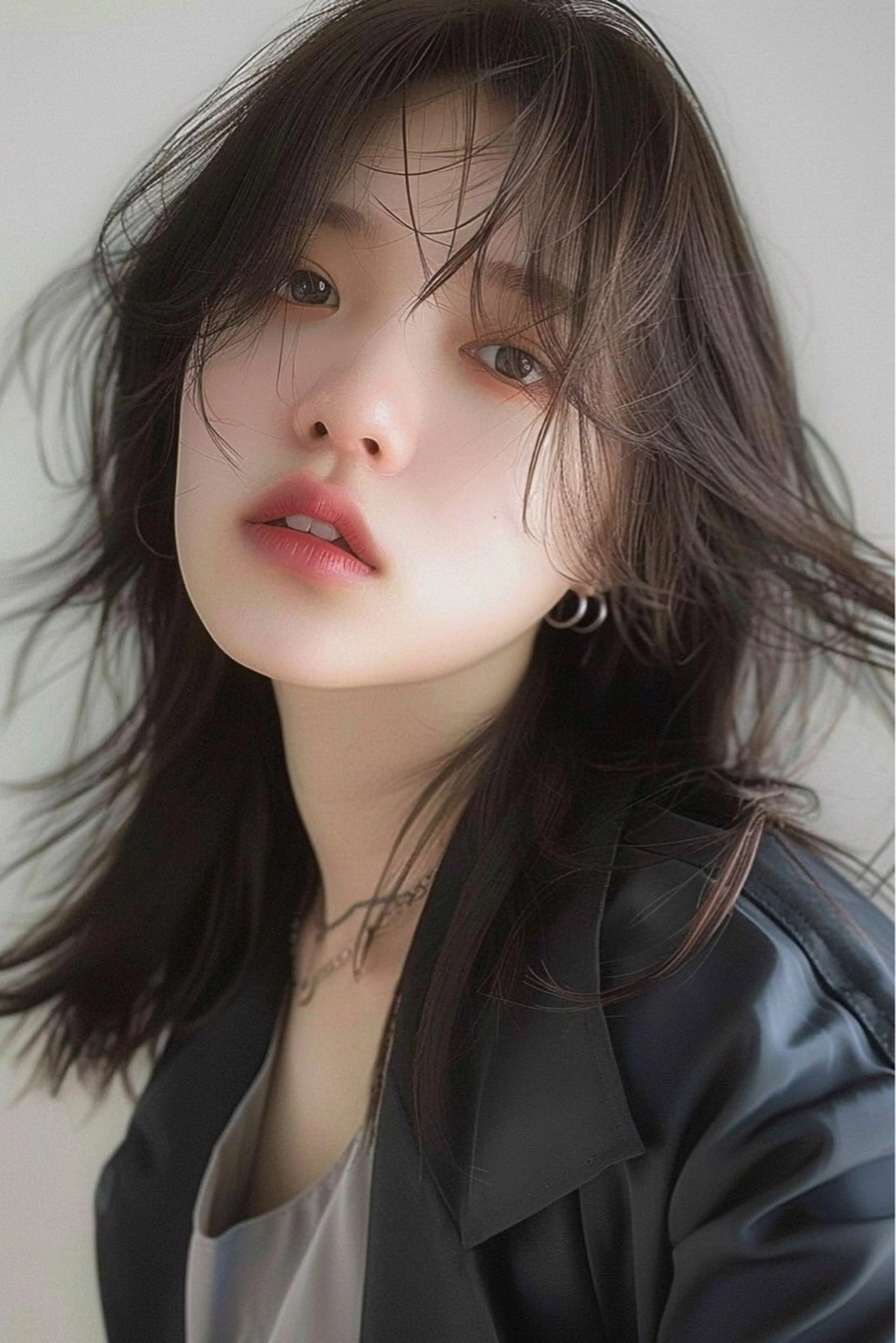 ミディアム 韓国風ヘア レイヤーカット シースルーバング ウルフカット lana hair 新宿/髪質改善のヘアスタイル