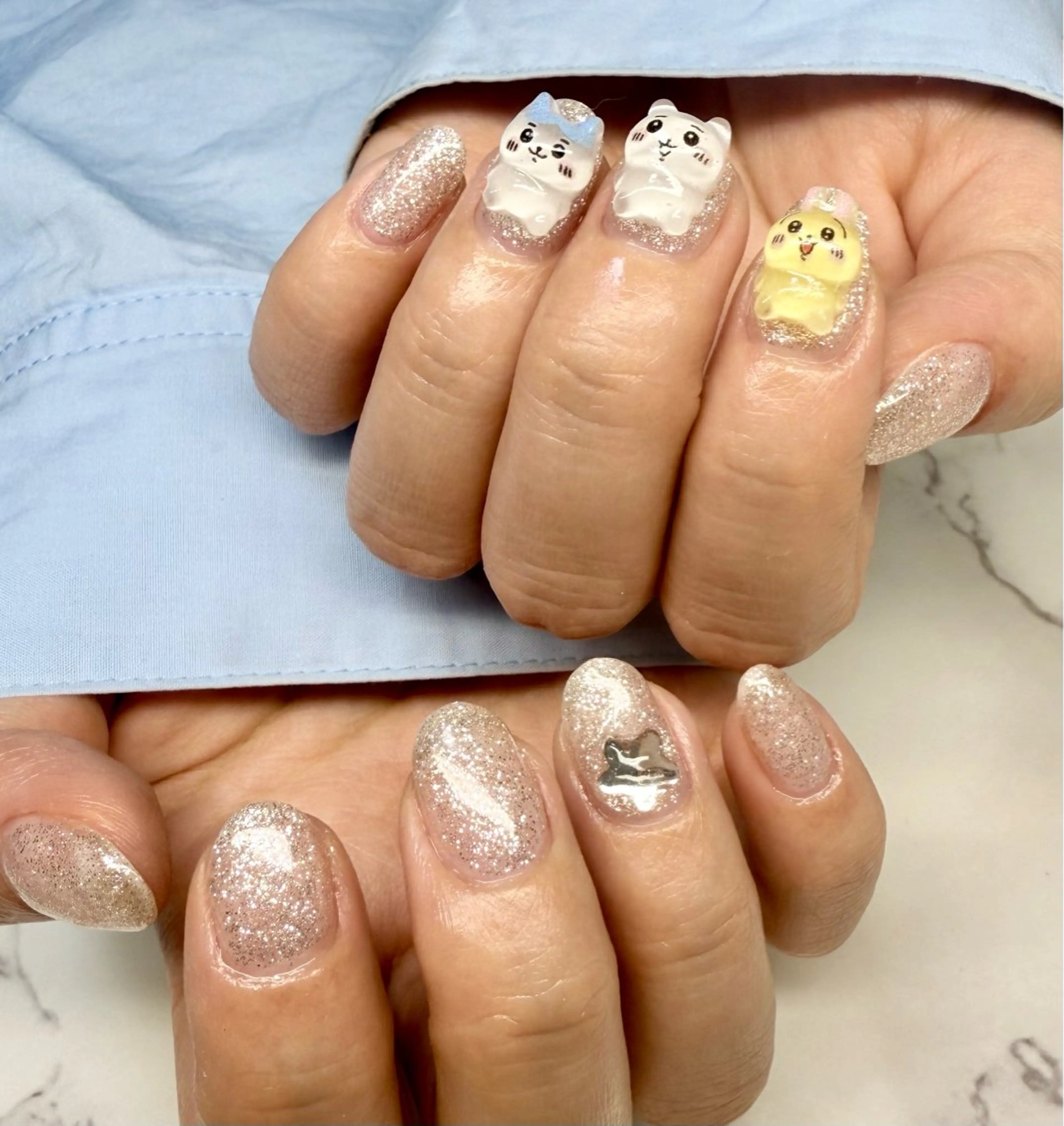 ネイル アートネイル チークネイル フレンチネイル 氷ネイル・うるうるネイル キラキラネイル M.N_ nailのネイルデザイン