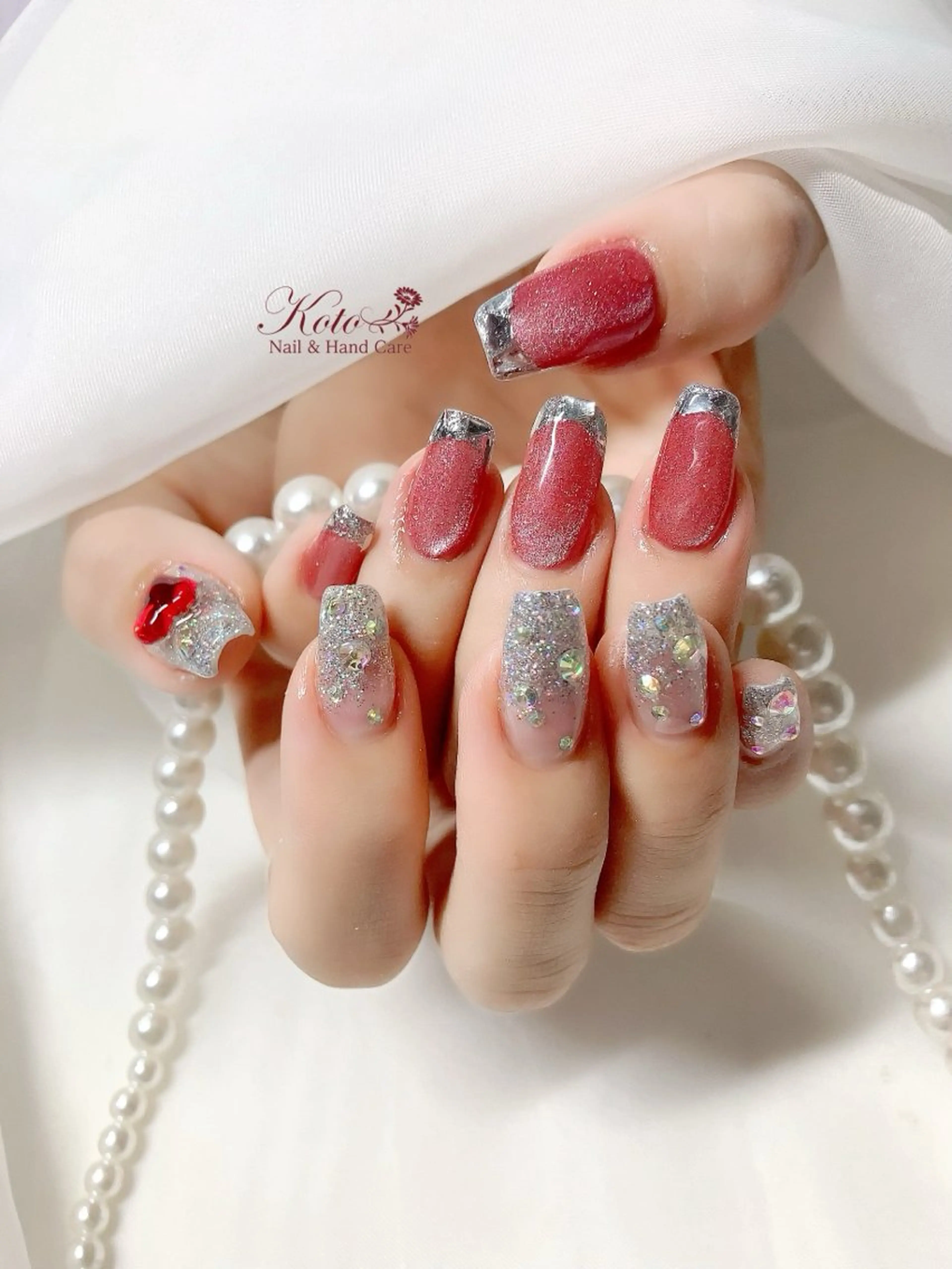 ネイル 長さ出し フレンチネイル ジェルネイル ガラスフレンチ 持ち込み ハンドネイル Nail Salon KOTOのネイルデザイン