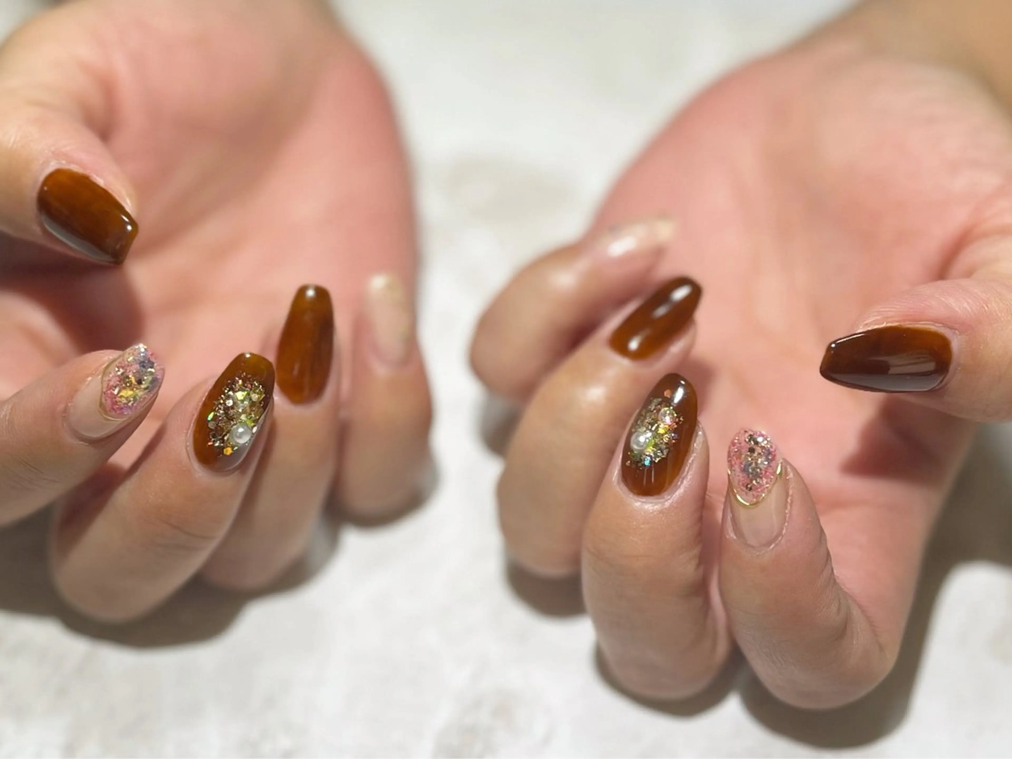 ネイル ブラウン フットネイル ニュアンスネイル シンプルネイル 春ネイル nail fufla ♡yamane♡のネイルデザイン