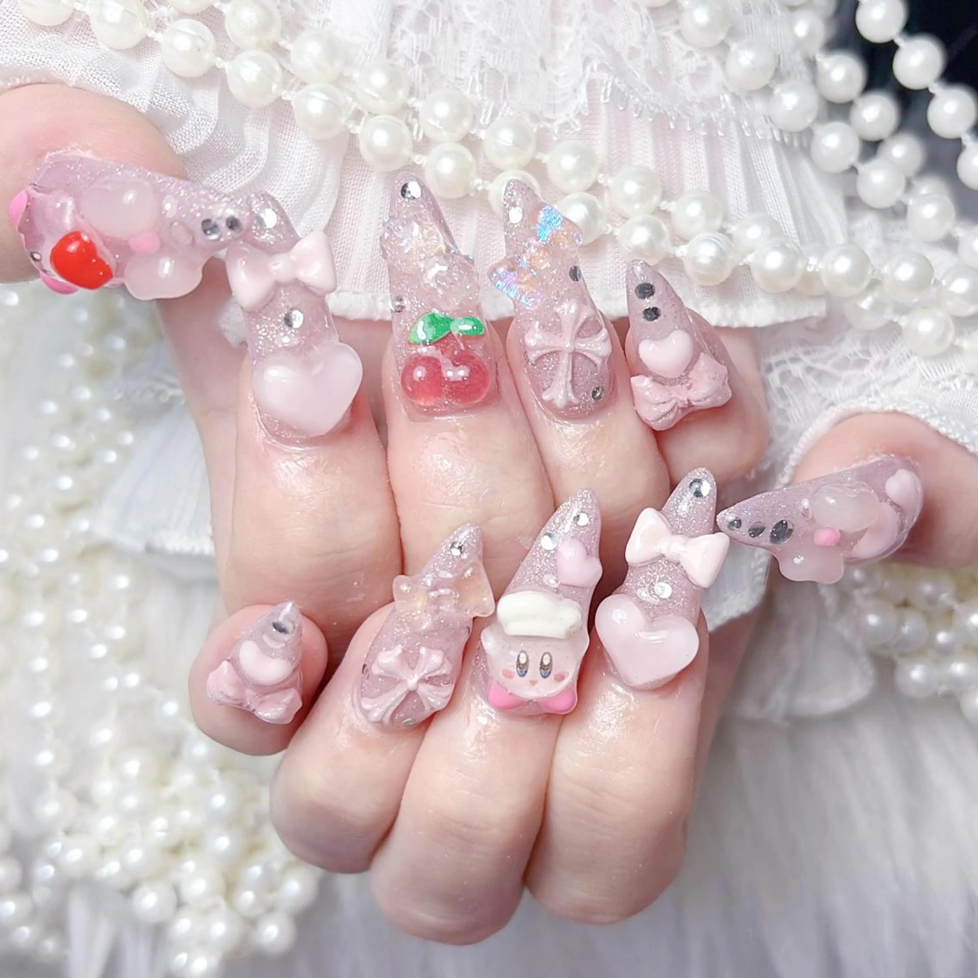 ネイル アートネイル オーロラネイル 長さ出し フットネイル ガーリー リリ 奈🎀のネイルデザイン