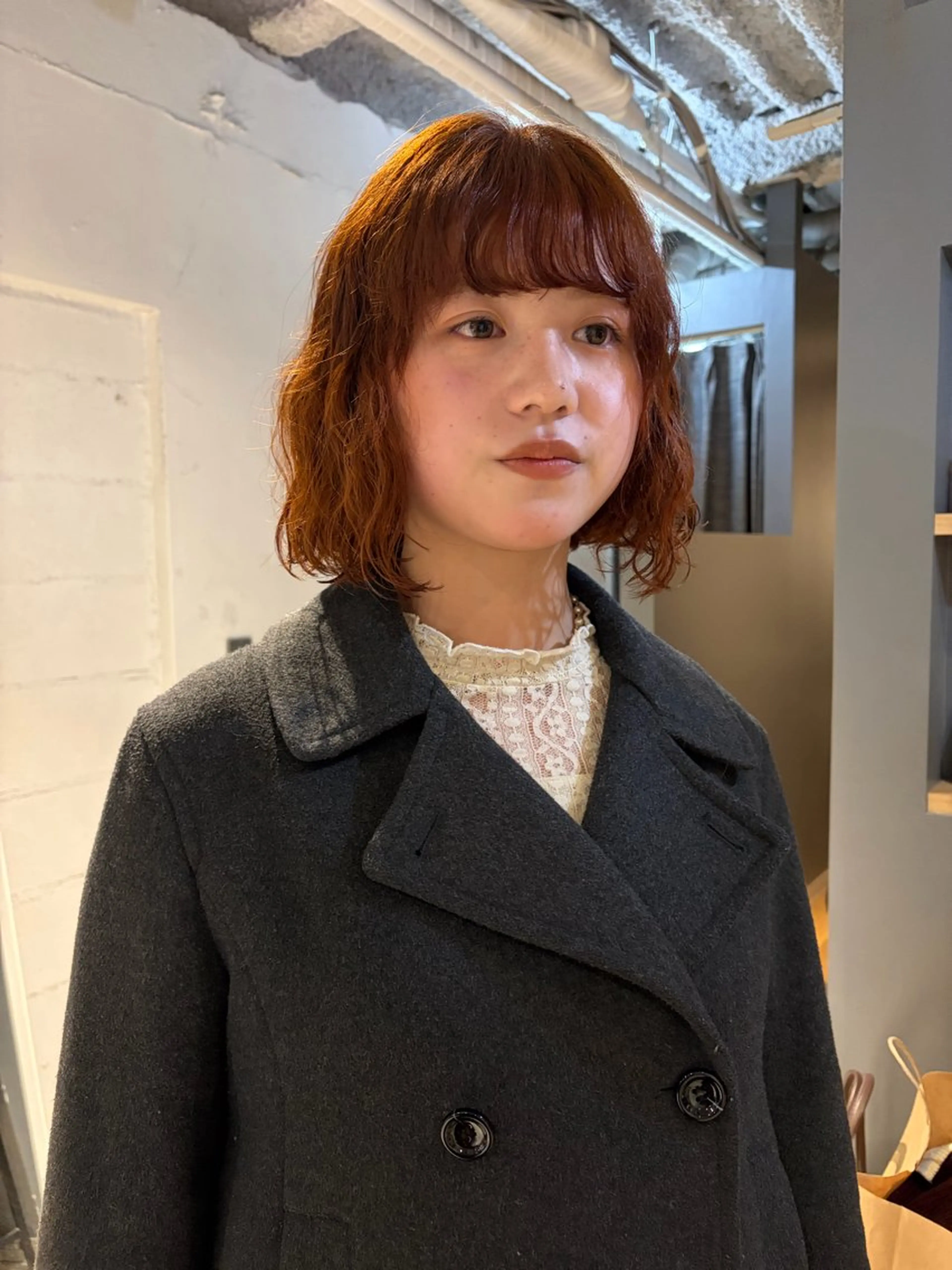 ショート カラー パーマ ブラウンカラー オレンジ オレンジブラウン ボブ 似合わせカット カット ヘアカラー パーマ トリートメント レイヤー×初 パーマ|hinakoのヘアスタイル