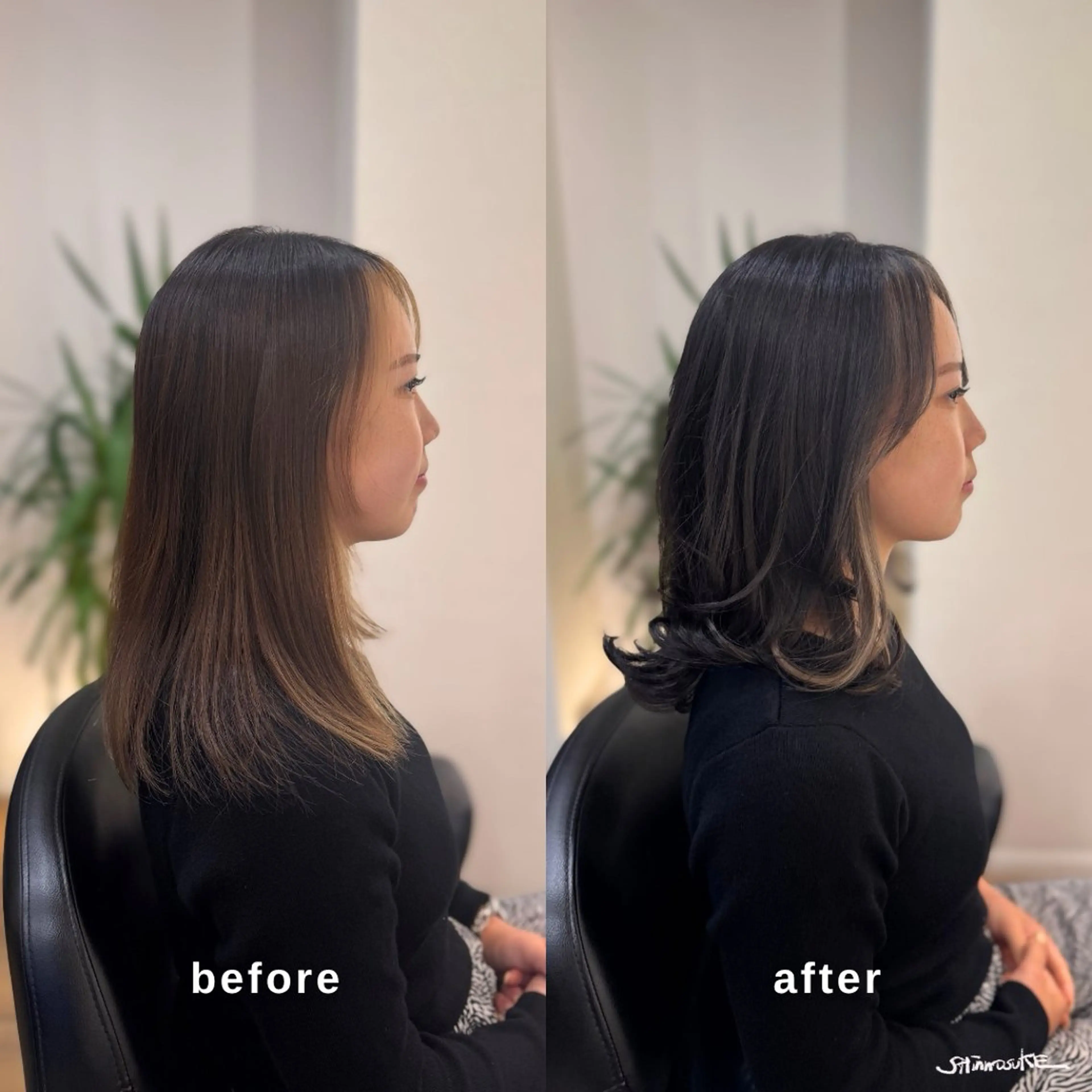 セミロング カラー ミストバング  フェイスフレーミング ハイライトカラー ハイライト カット ヘアカラー トリートメント ヘアセット しんのすけ /モデルさん募集中のヘアスタイル