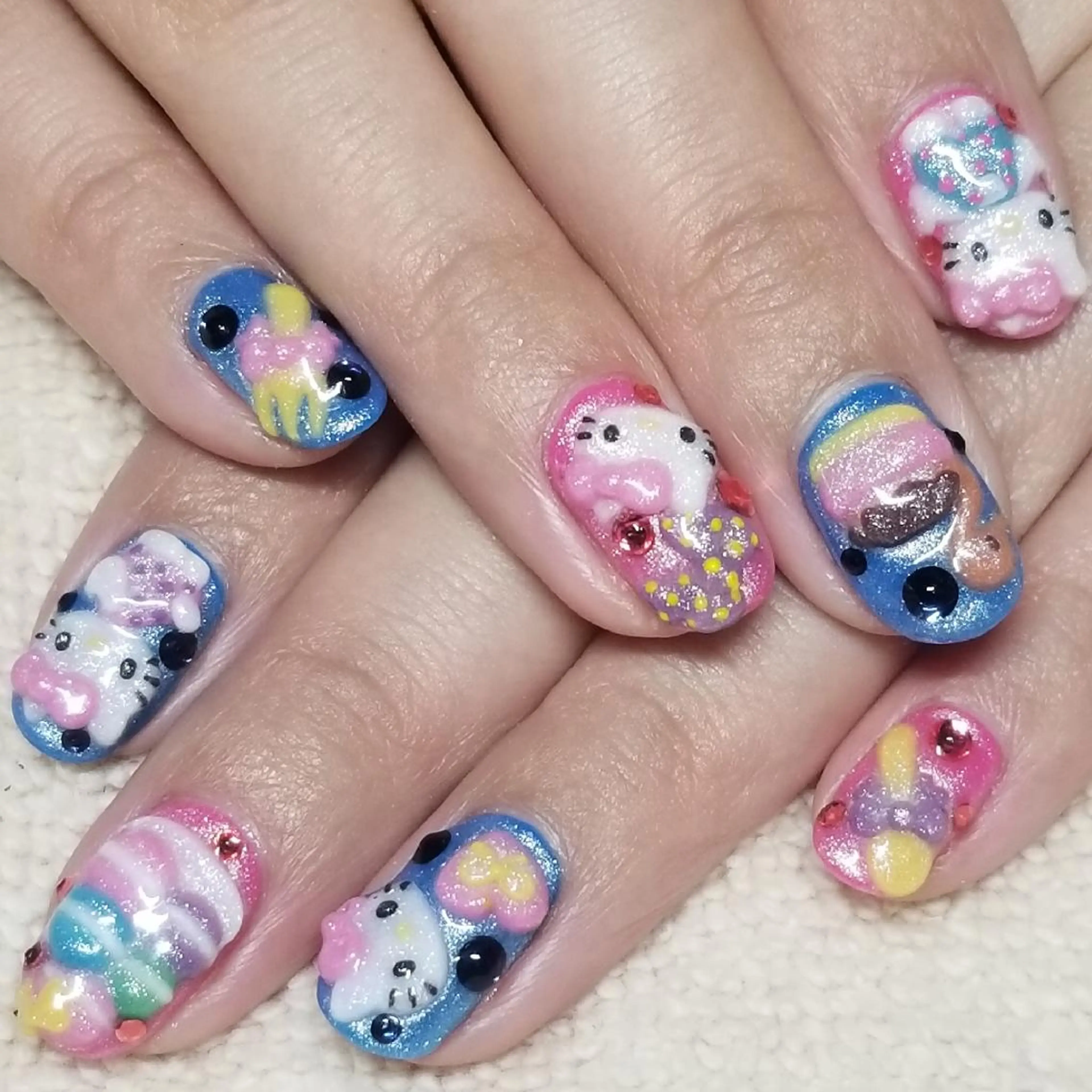 ネイル ブルー ピンク ハンドネイル よしだ ひろきのネイルデザイン