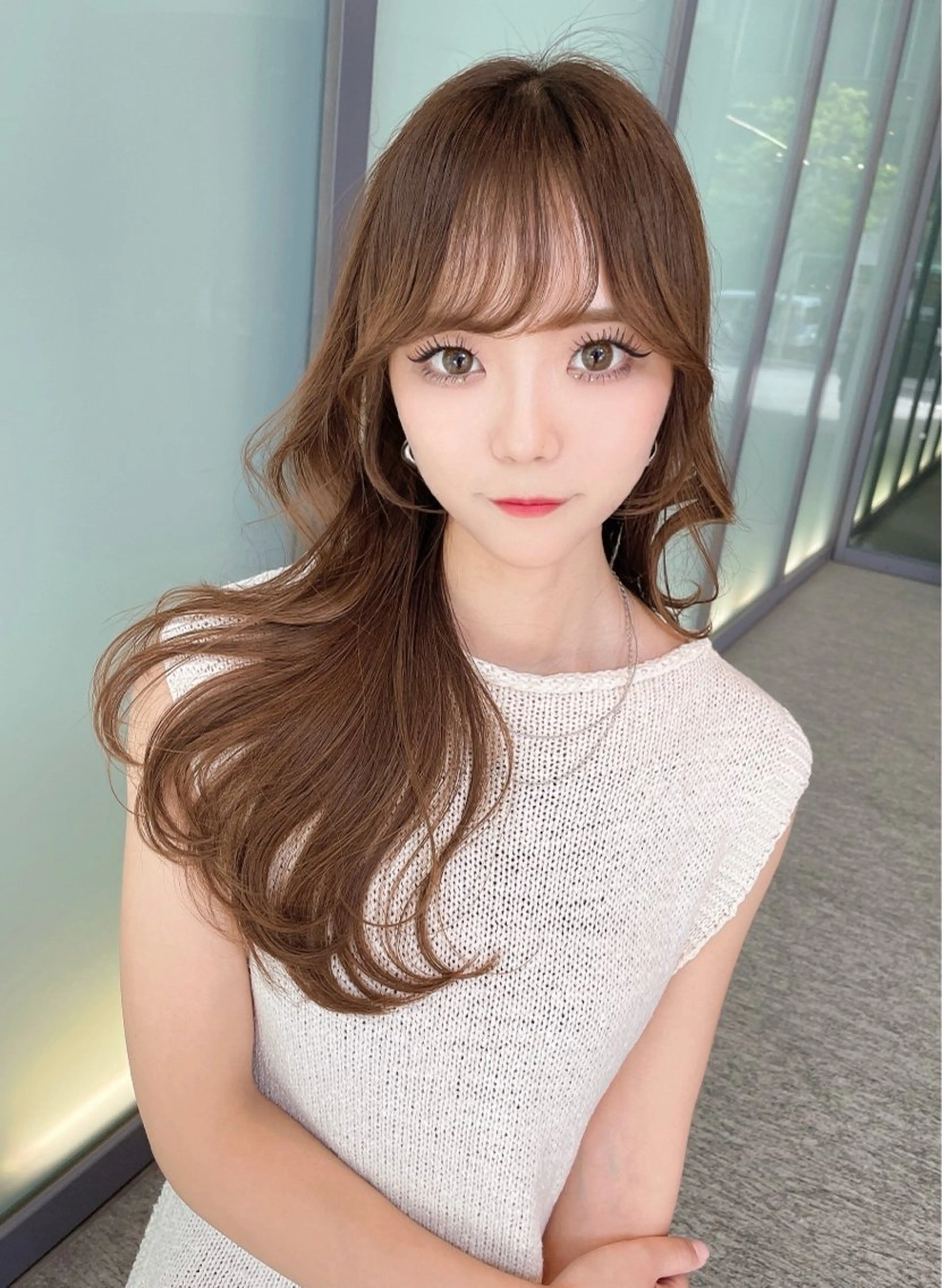 セミロング カラー ベージュカラー 黒髪 ブリーチ ブルーカラー ブルーブラック カット ヘアカラー トリートメント 木屋元一/透明感 /前髪/レイヤーのヘアスタイル