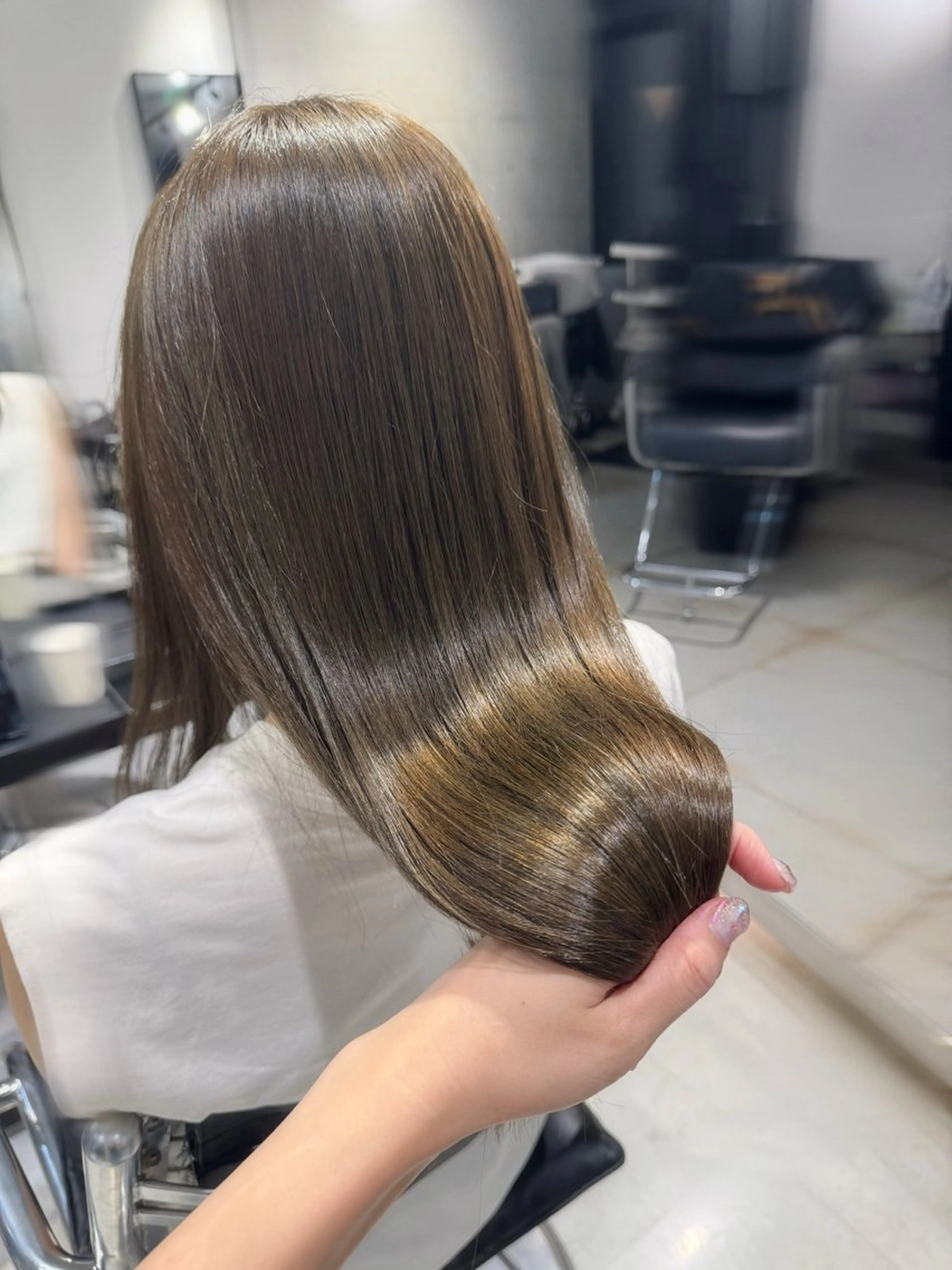セミロング カラー パーマ ヘアアレンジ 透明感/オリーブ/ グレージュ/YUKAのヘアスタイル