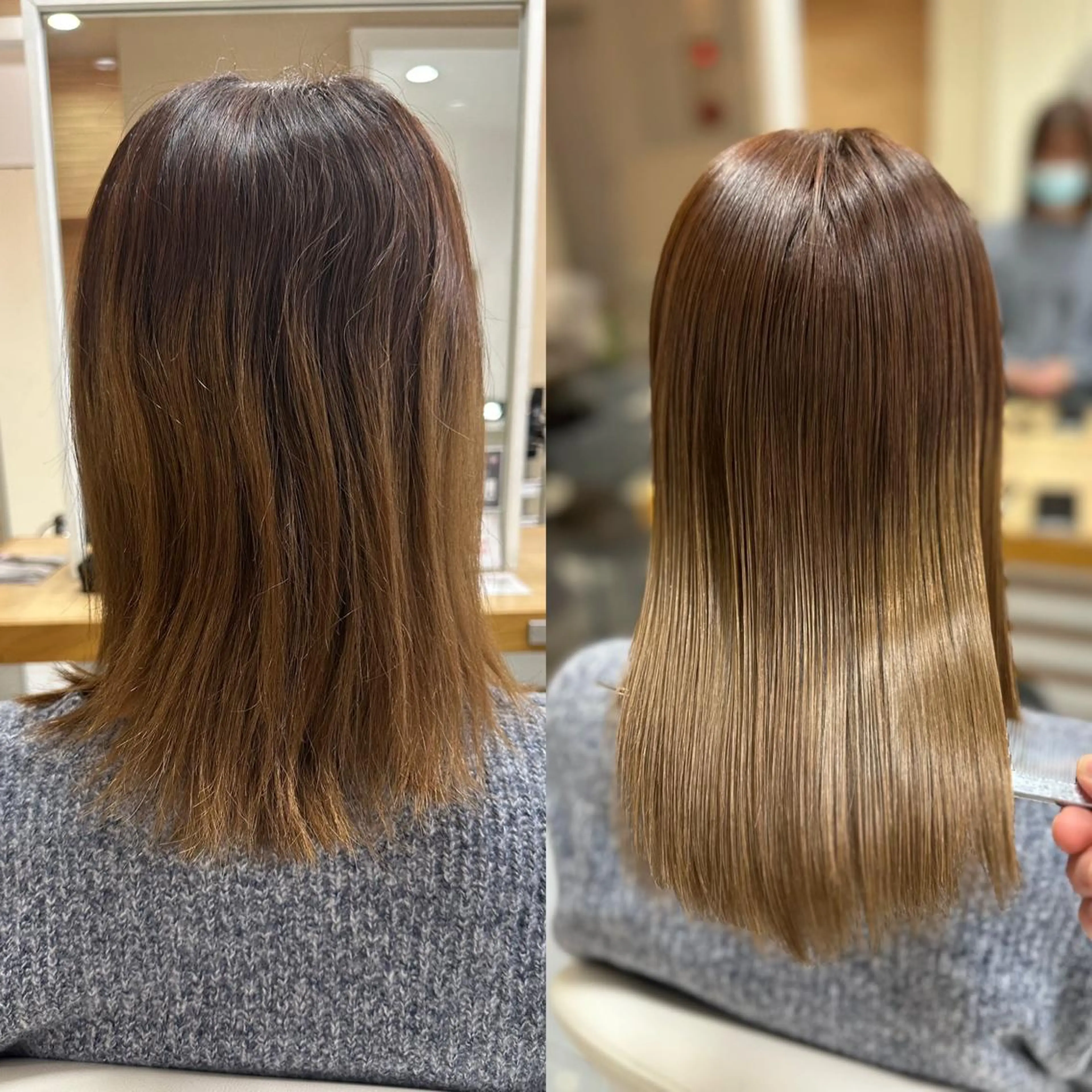 セミロング パーマ 縮毛矯正 トリートメント 髪質改善/縮毛矯正 /ブリーチ矯正/岡部のヘアスタイル