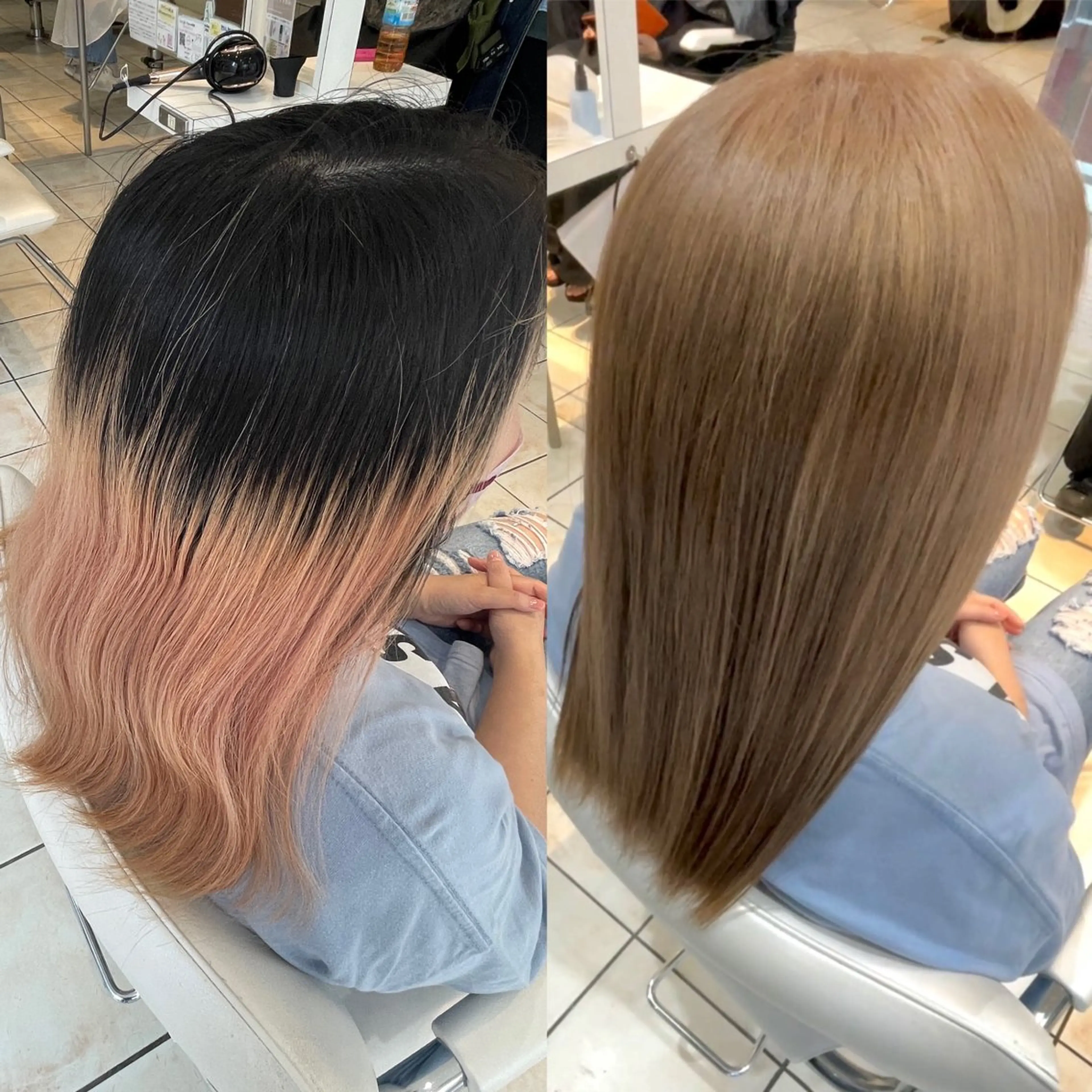 セミロング カラー ベージュカラー ミルクティーベージュ ピンクカラー ヘアカラー ブリーチ/ヘアセット 【𝙍𝙞𝙣𝙤】のヘアスタイル