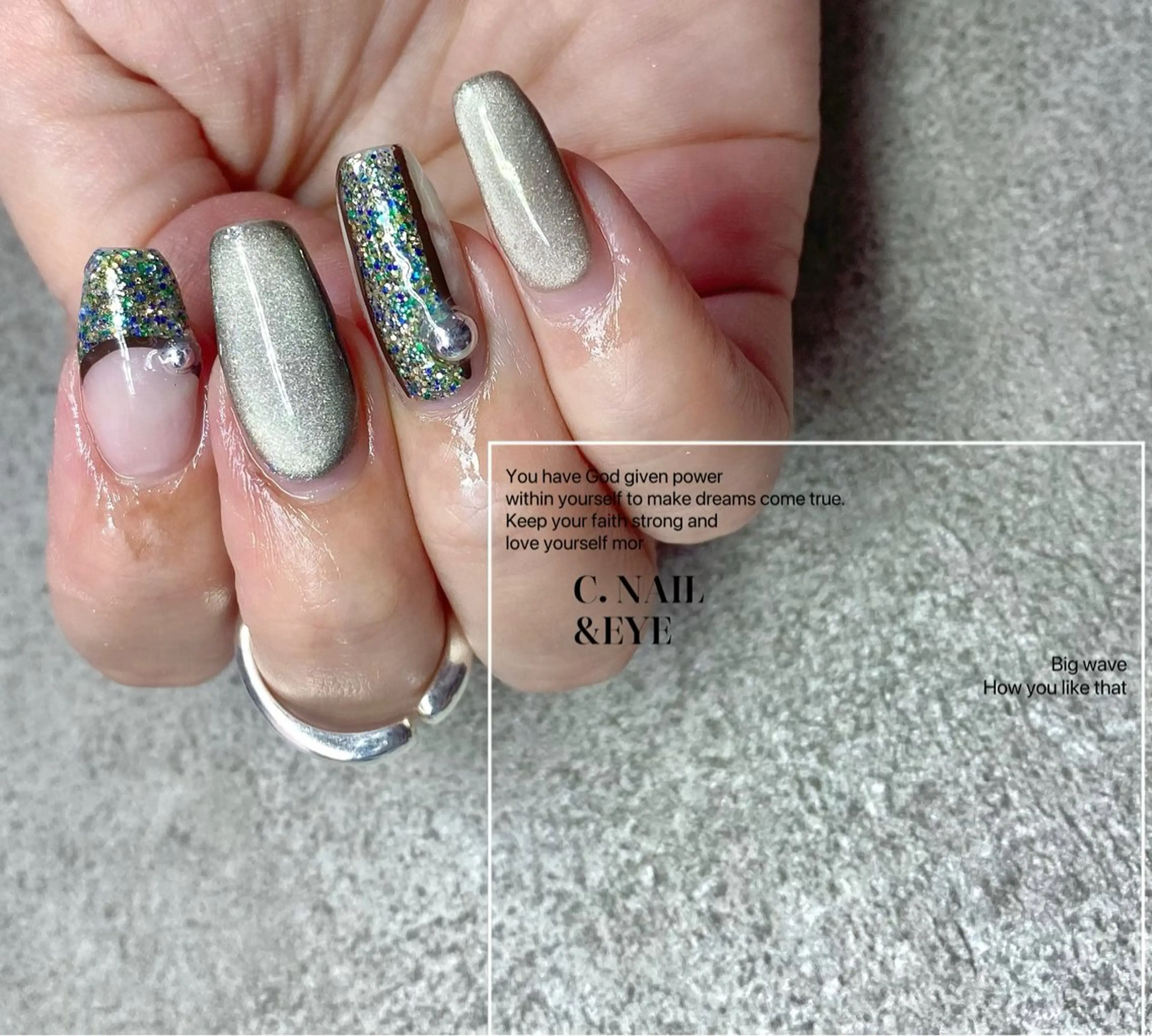 ネイル フラッシュネイル フットネイル 氷ネイル・うるうるネイル マグネットネイル ミラーネイル C.Nail &Eye筑紫駅のネイルデザイン