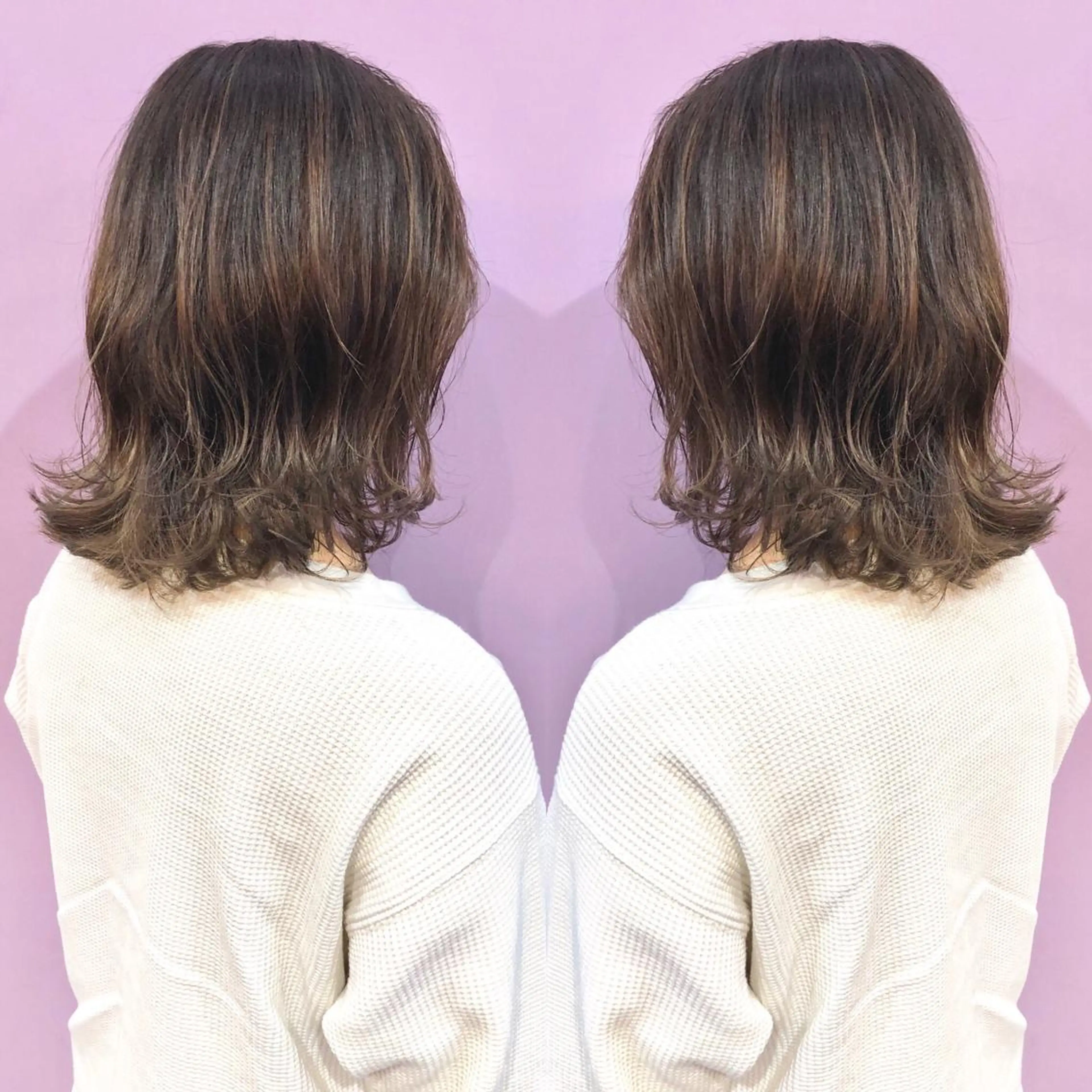 ミディアム カラー パーマ バレイヤージュ ブリーチ ケアブリーチ レイヤーカット 細川 亮のヘアスタイル