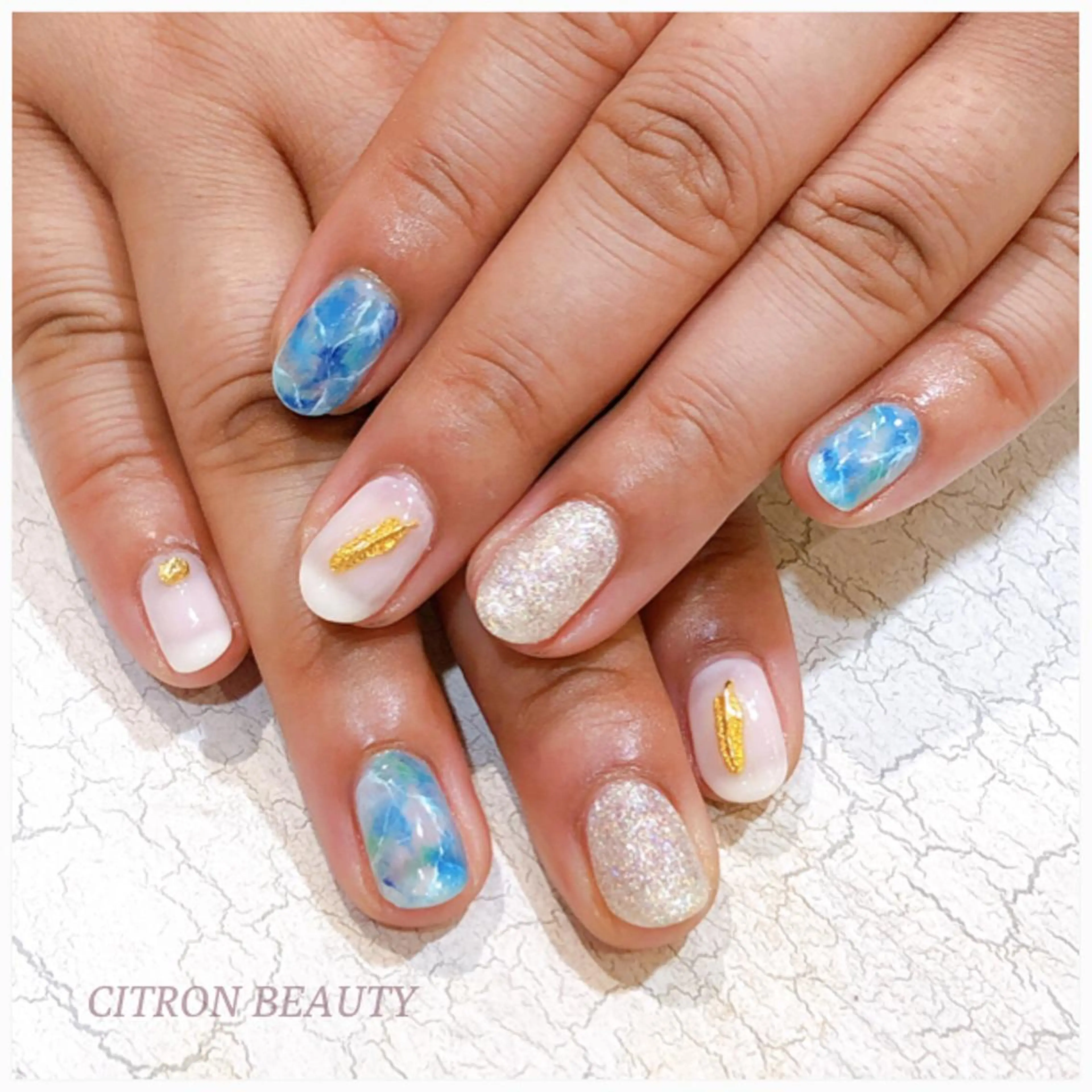 ネイル ブルー 大理石ネイル(マーブル) CITRON NAIL💅練習生のネイルデザイン