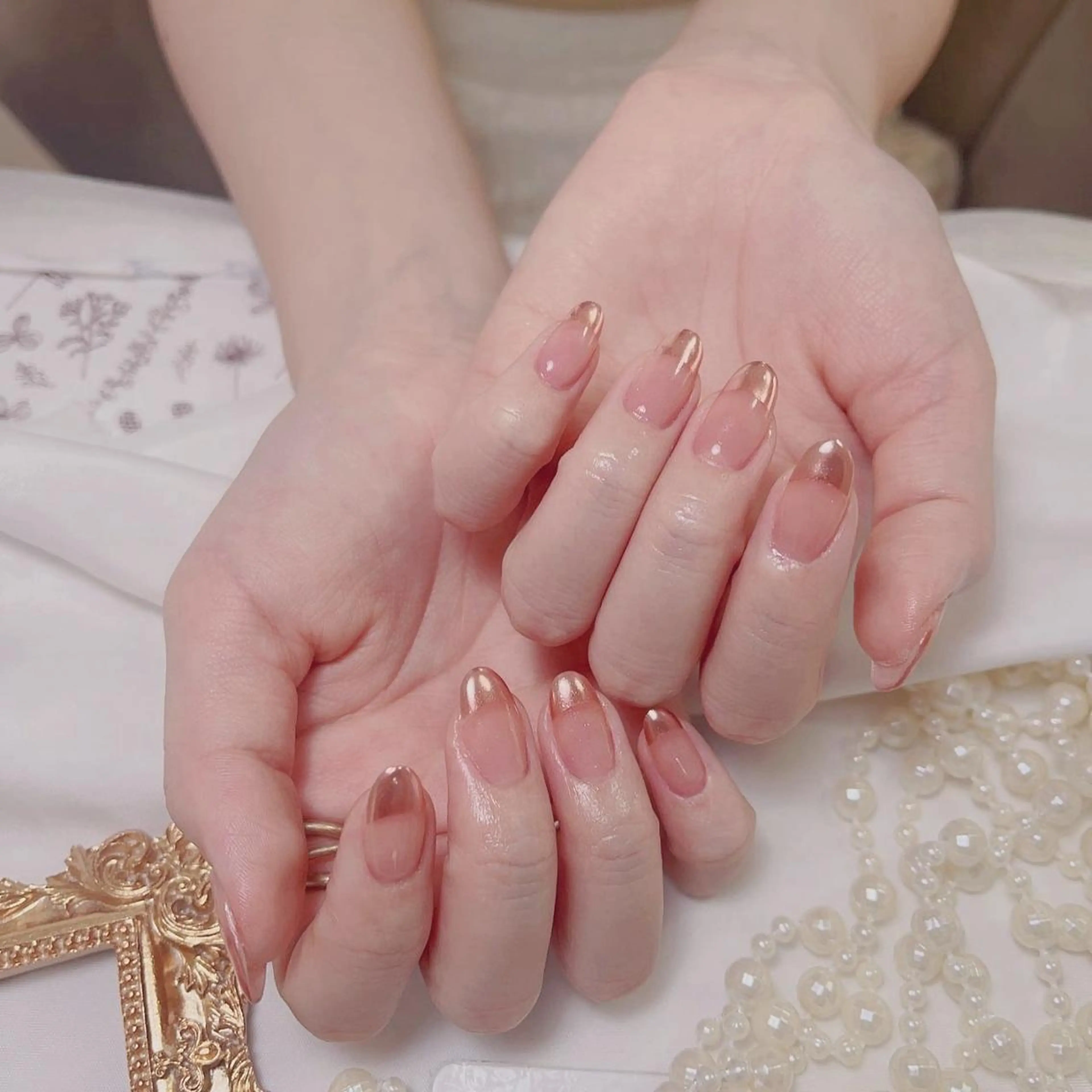 ネイル フレンチネイル ガラスフレンチ マグネットネイル マグネットフレンチ ミラーネイル ハンドネイル 福島 みきのネイルデザイン