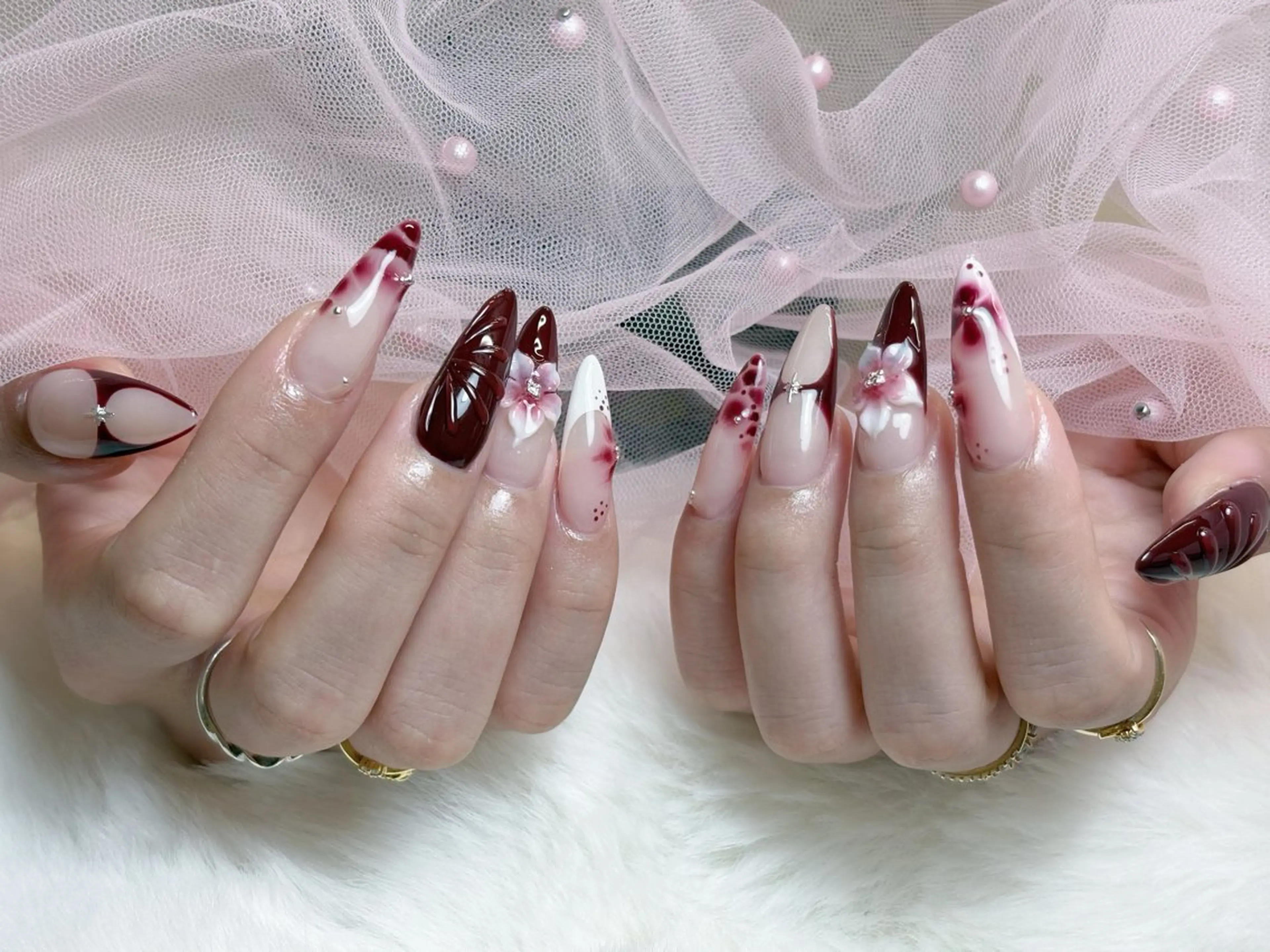 ネイル チークネイル 長さ出し フレンチネイル ジェルネイル グラデーション ハンドネイル RIBON nail 高田馬場のネイルデザイン
