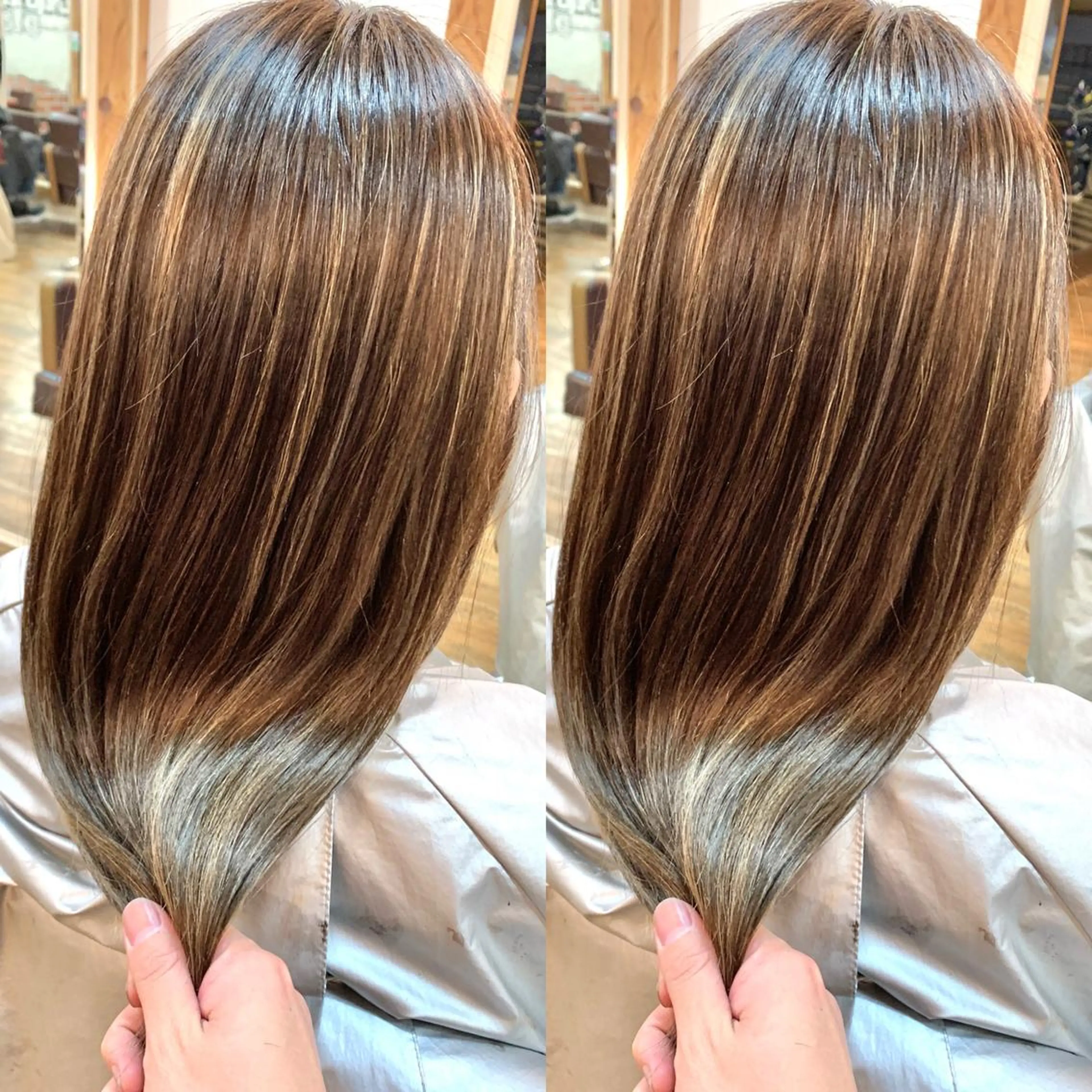 セミロング パーマ ハイライト 髪質改善 ストレートパーマ 岡崎勇人/レイヤー/ 韓国/ケラチンTRのヘアスタイル