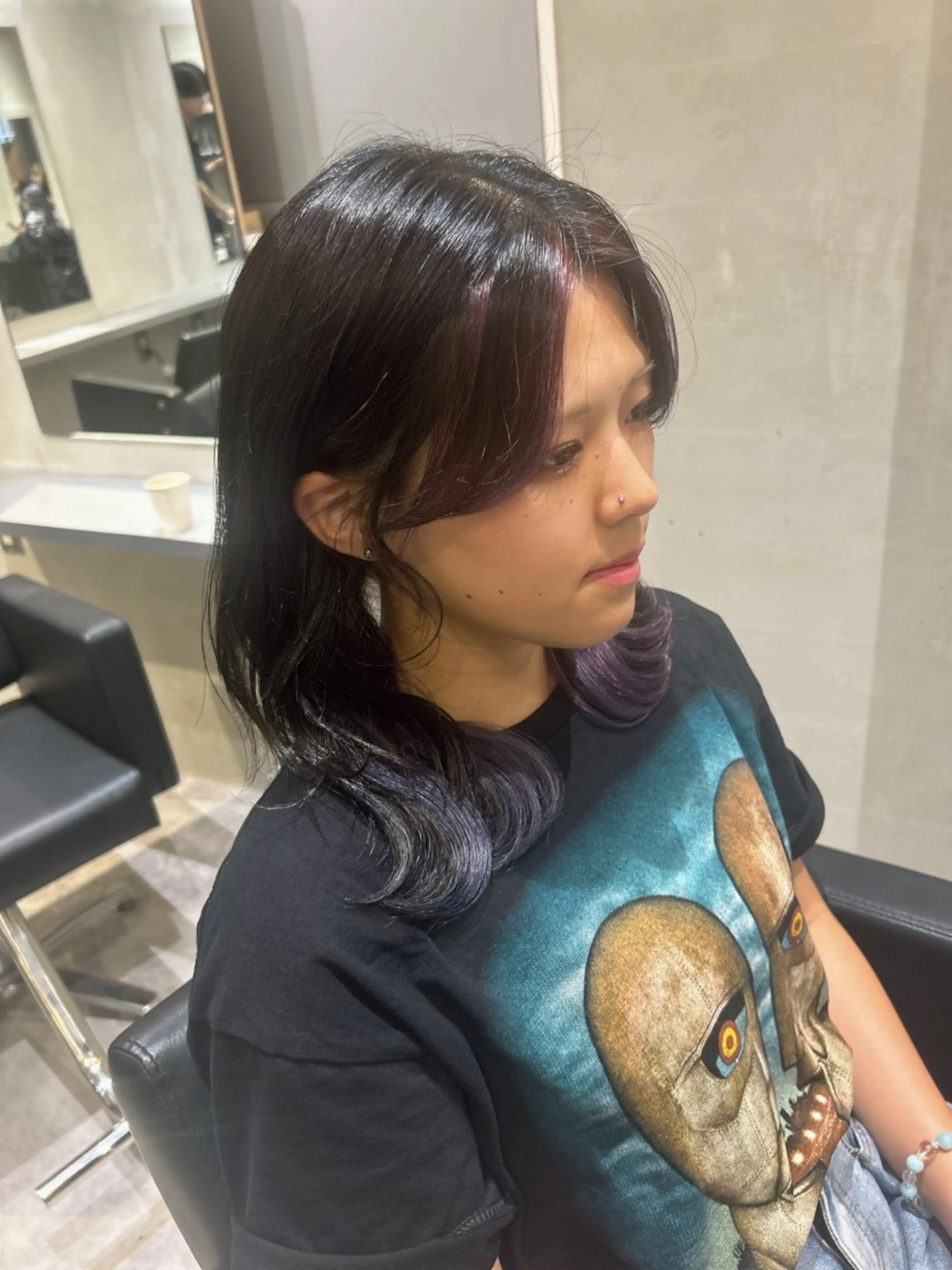 セミロング カラー ブルーカラー ブルーラベンダー ラベンダーカラー ピンクカラー ピンクラベンダー レイヤーカット/ 縮毛矯正🇰🇷早坂のヘアスタイル