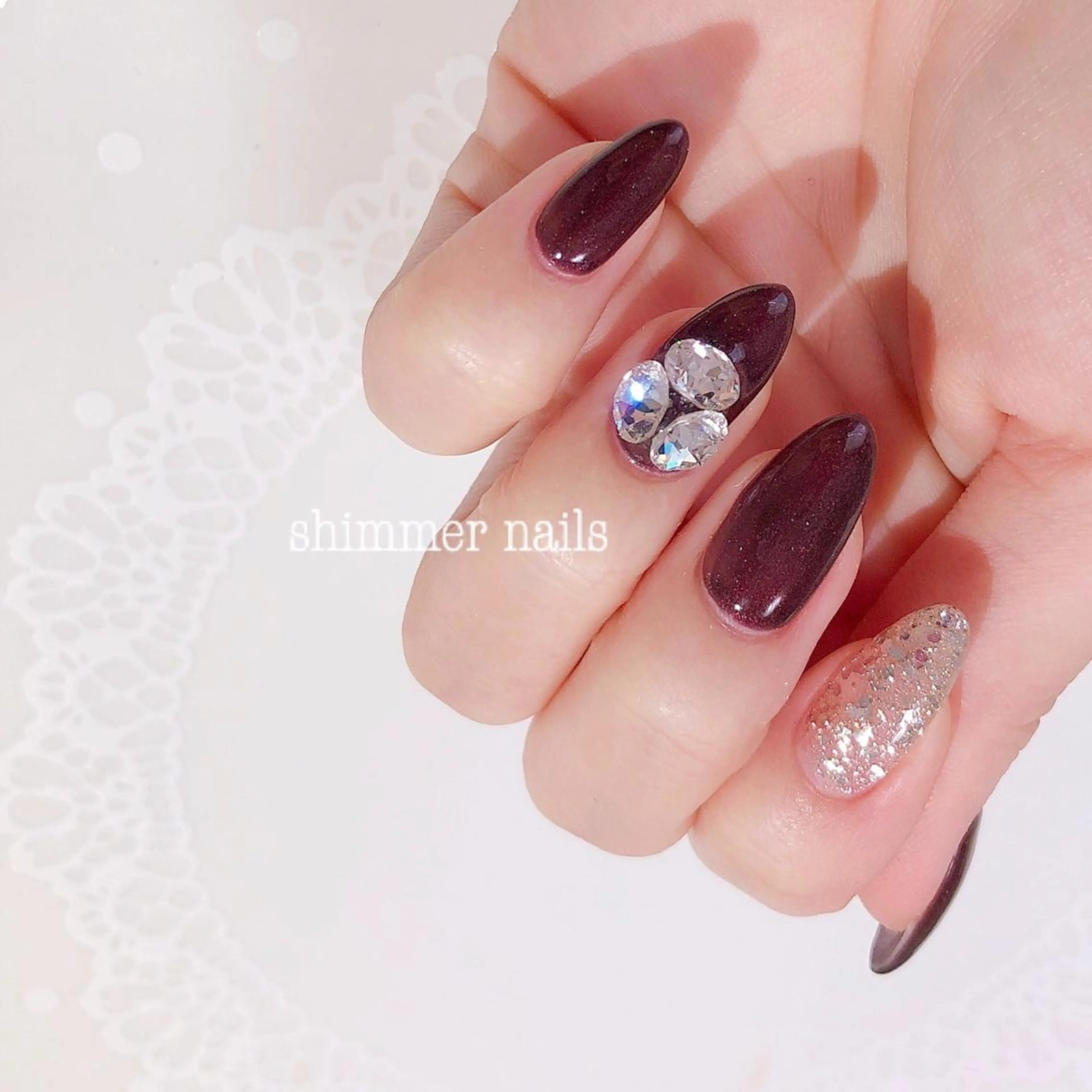 ネイル ボルドー ワンカラーネイル shimmer nailsのネイルデザイン