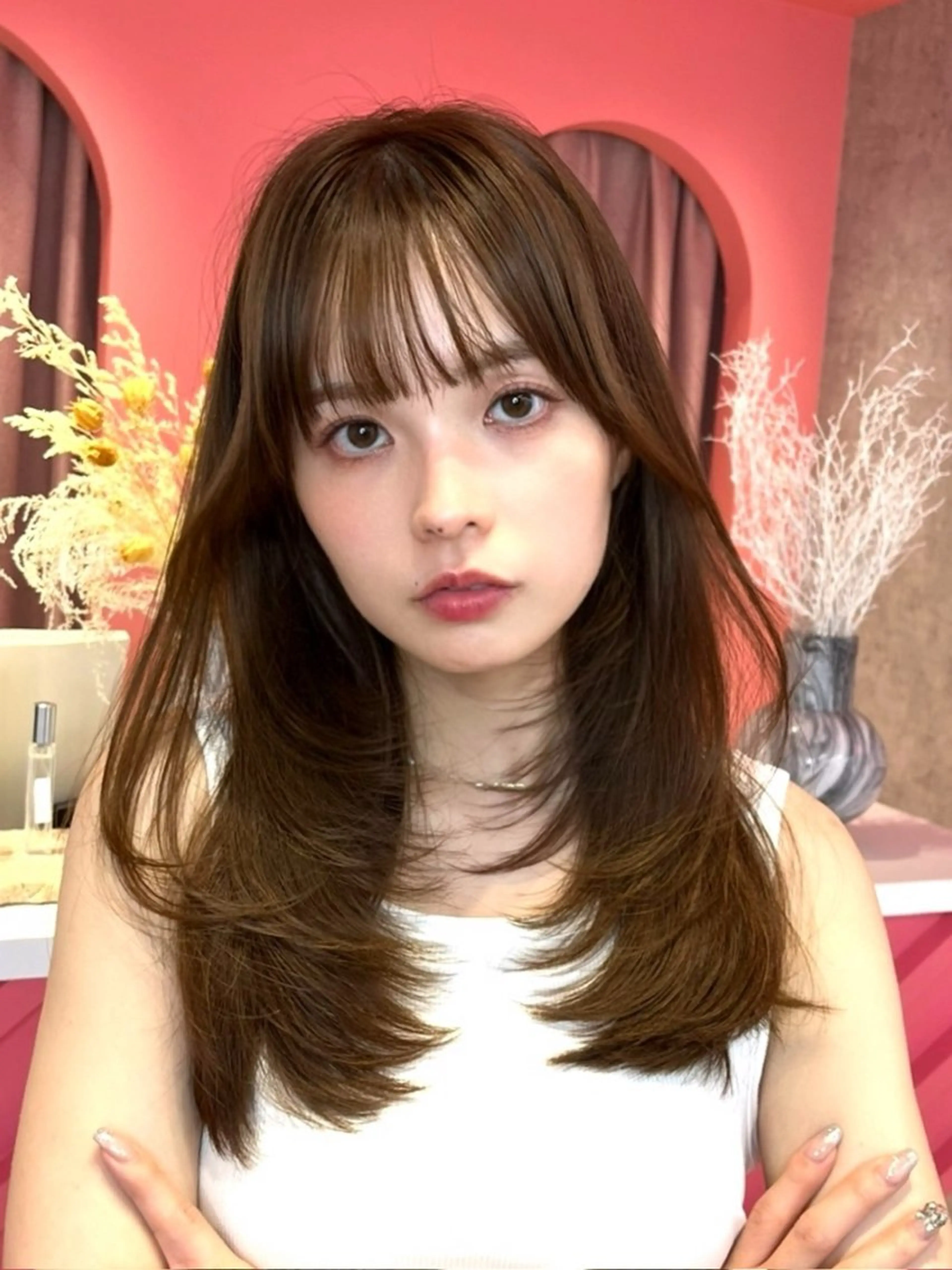 ロング カラー 山崎/ボブ縮毛矯正 レイヤー髪質改善のヘアスタイル